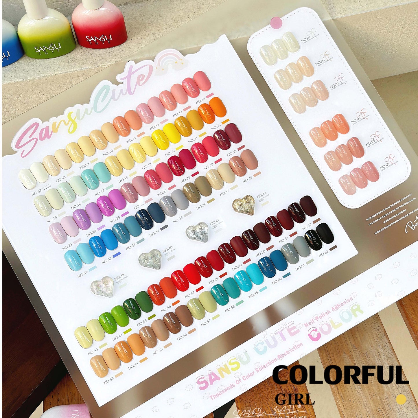 สีเจล SANSU 62 สี ชุดยาทาเล็บ 15ml/ขวด การ์ดสีฟรี สีเจลไซรัป +สีเจลกลิซเตอร์ ชุดร้านเล็บ พร้อมชาร์ทโชว์ ขวดสีเดียวกับสี