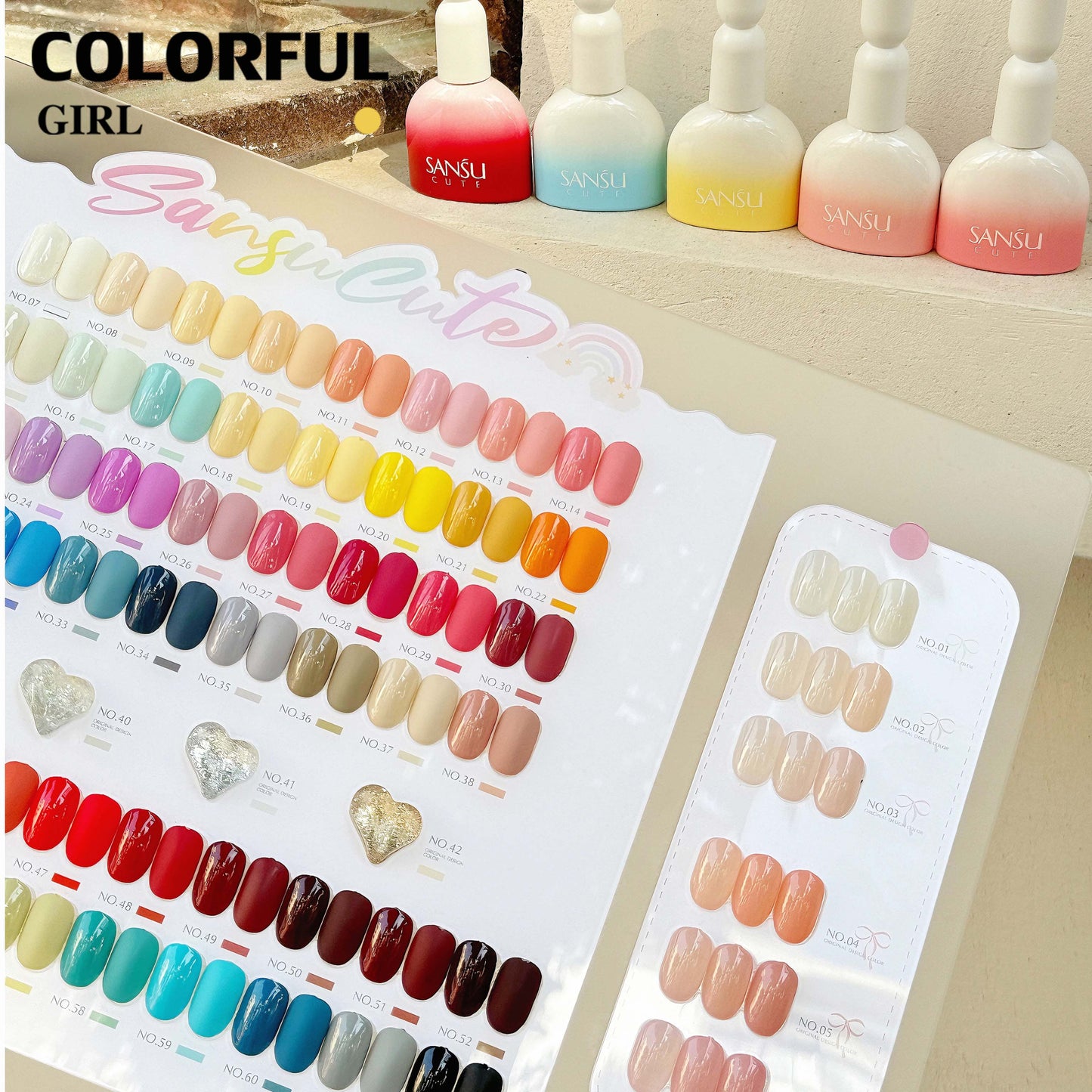 สีเจล SANSU 62 สี ชุดยาทาเล็บ 15ml/ขวด การ์ดสีฟรี สีเจลไซรัป +สีเจลกลิซเตอร์ ชุดร้านเล็บ พร้อมชาร์ทโชว์ ขวดสีเดียวกับสี