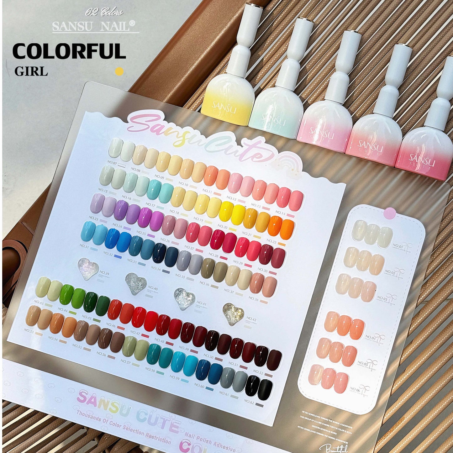 สีเจล SANSU 62 สี ชุดยาทาเล็บ 15ml/ขวด การ์ดสีฟรี สีเจลไซรัป +สีเจลกลิซเตอร์ ชุดร้านเล็บ พร้อมชาร์ทโชว์ ขวดสีเดียวกับสี