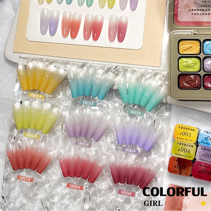 ✨พร้อมส่ง✨ เล็บเจล 1 ชิ้น ใหม่Solid Pat Gel 9-square series  ยาทาเล็บ Pat กาว Delicate หนาสูง Saturation Blooming Gradient No-Wash ยาทาเล็บ 9 Grid Series