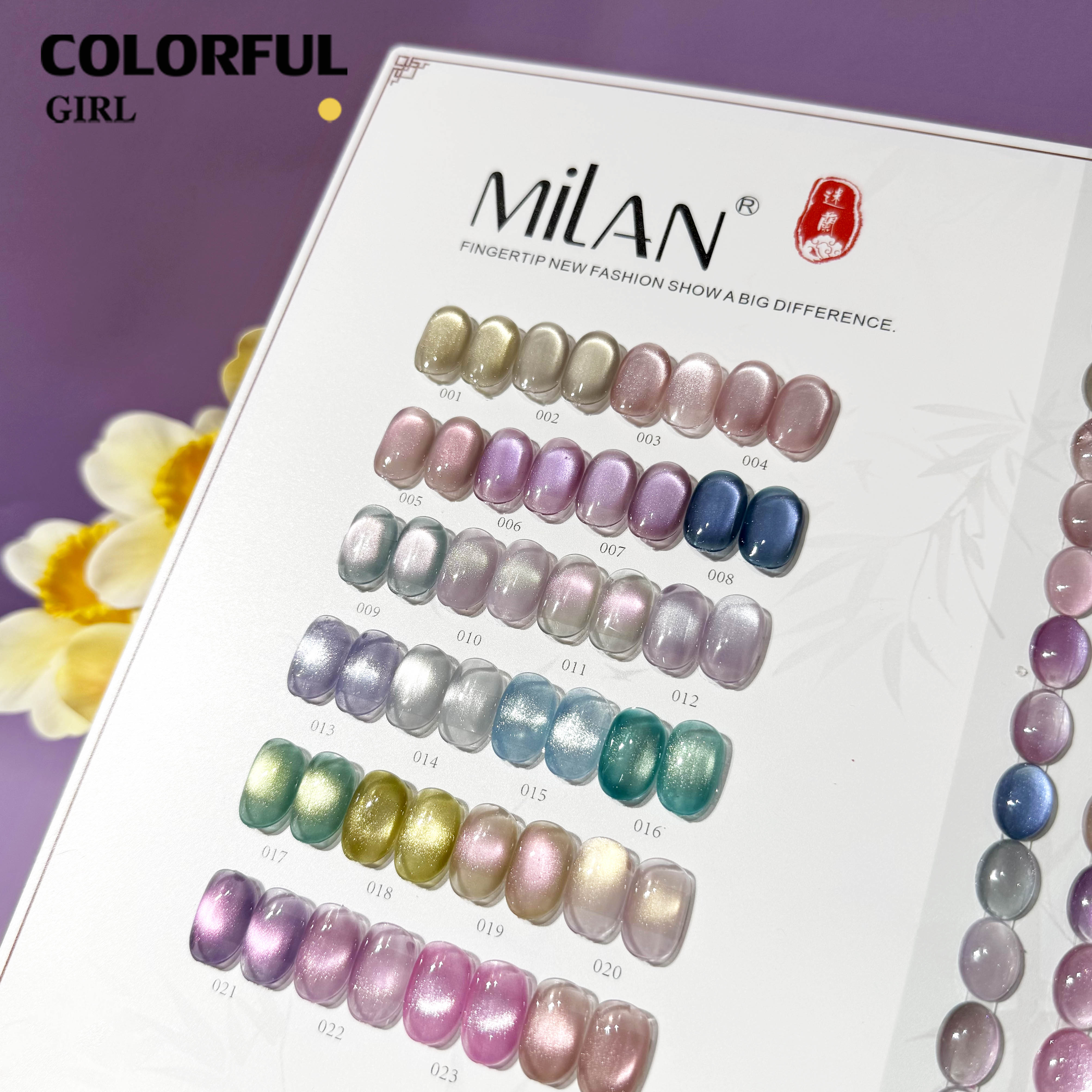 MILAN 24สี เจลแคทอายผิวซาตินมุก + สีเจลแคทอาย สีเจลแคทอายเนื้อซาติน ฟรีชาร์ทสี
