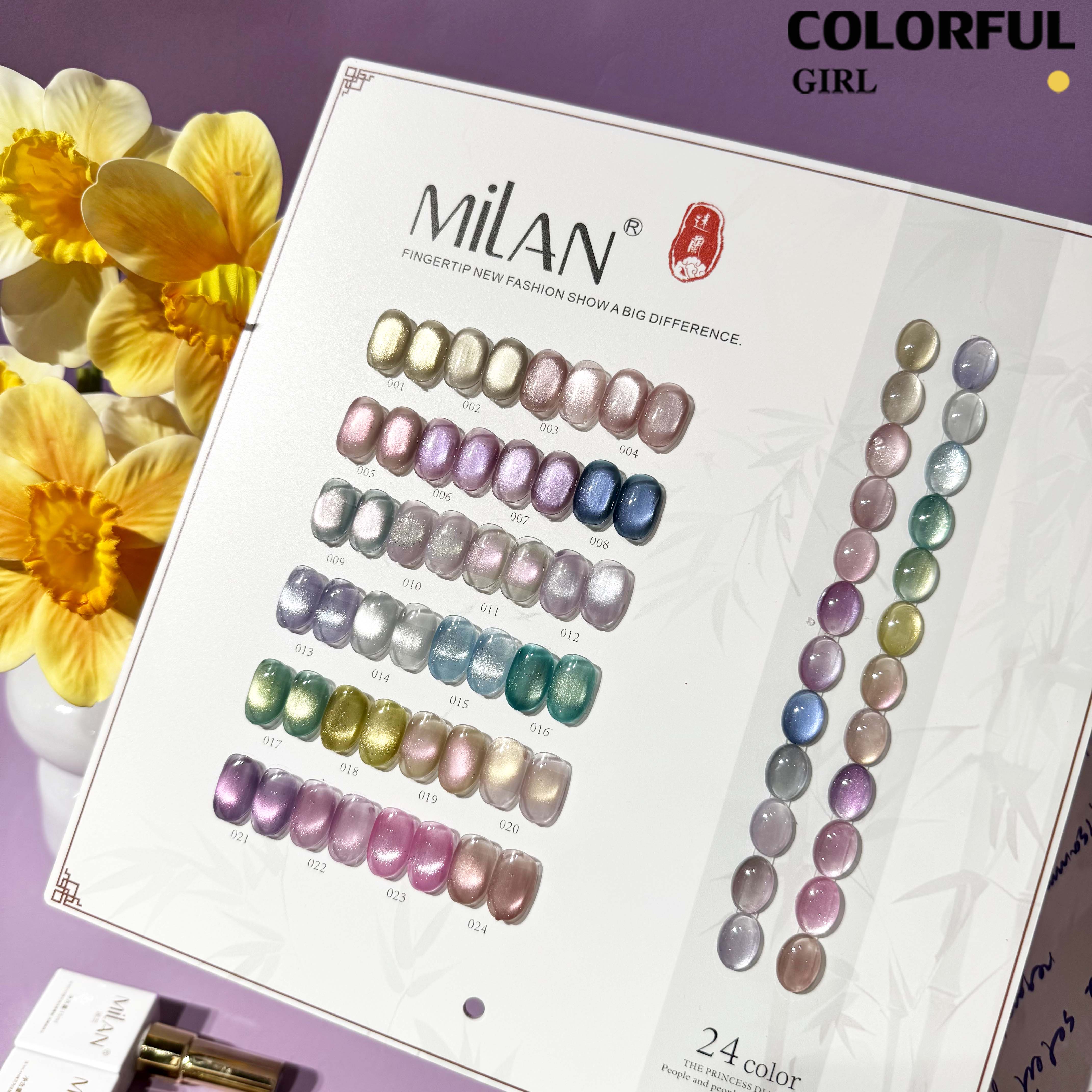 MILAN 24สี เจลแคทอายผิวซาตินมุก + สีเจลแคทอาย สีเจลแคทอายเนื้อซาติน ฟรีชาร์ทสี