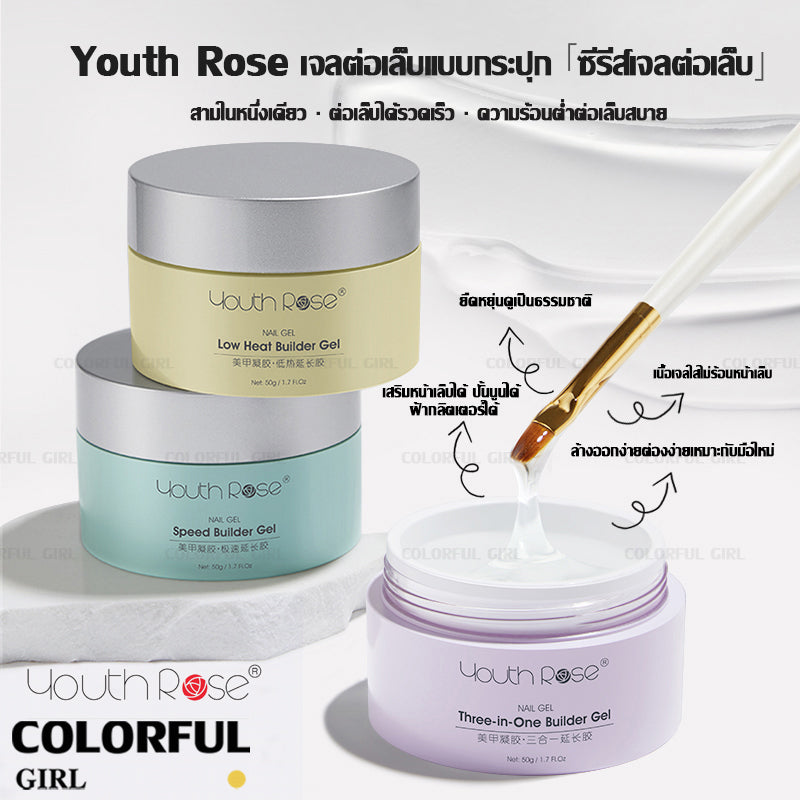 Youth Rose เจลต่อเล็บ 30g/50g ✦ ไม่ร้อนหน้าเล็บ ✦ เจลใสปั้นนูน ✦ แบบกระปุก 3-in-1 · ต่อเล็บรวดเร็ว · ขึ้นรูปง่าย · มือใหม่ก็ทำได้