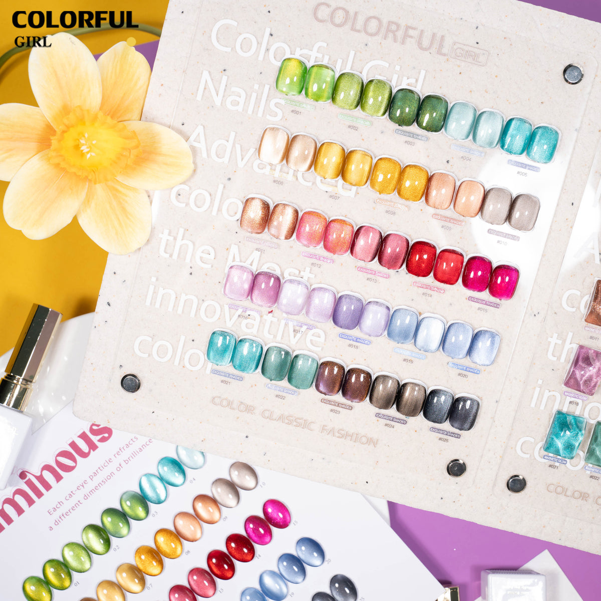 COLORFUL GIRL 25 สี สีเจลแคทอายเนื้อซาติน+สีเจลแคทอาย ฟรีชาร์ทสีสุดพรีเมียม