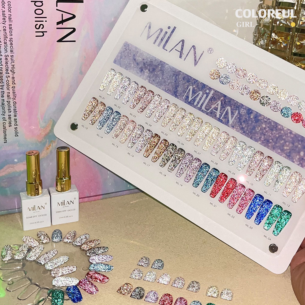 【พร้อมส่ง】milan สีเจลแฟลช 24 สี (milan )สีเจลทาเล็บ สี แถม ชาร์ทสี ยาทาเล็บเจล