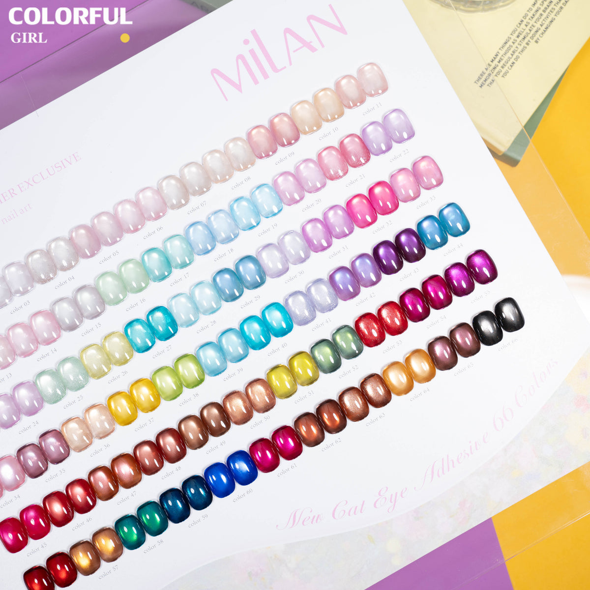 【พร้อมส่ง】MILAN 66 สี ✨ สีเจลแคทอายเนื้อซาติน + สีเจลแคทอายลูกแก้ว ครบเซ็ต 60 สี สีสวยแน่นชัด ติดทนนาน เงางามประกายหรูหรา เหมาะสำหรับร้านทำเล็บมืออาชีพและใช้ส่วนตัว แถมฟรีชาร์ทสี Cat Eye 66 สี (ทามาให้แล้ว พร้อมใช้งาน)