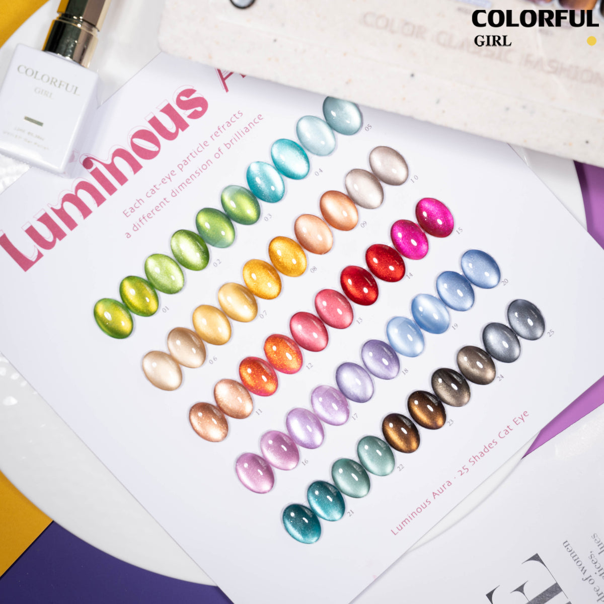 COLORFUL GIRL 25 สี สีเจลแคทอายเนื้อซาติน+สีเจลแคทอาย ฟรีชาร์ทสีสุดพรีเมียม