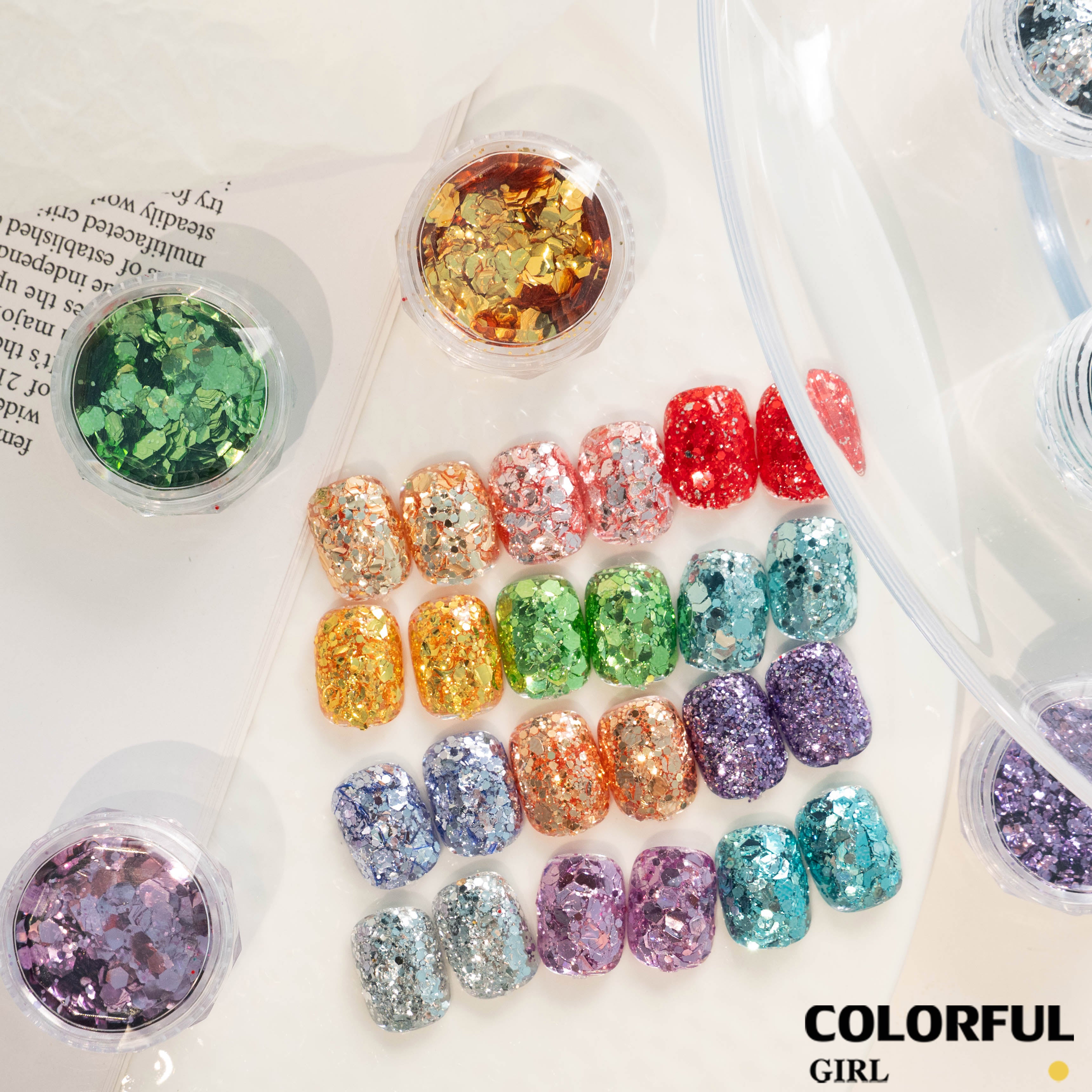ชุดกลิตเตอร์ตกแต่งเล็บ 12 สี ✨|Strobe Glitter เลื่อมบางเฉียบ|กลิตเตอร์หกเหลี่ยมสีรุ้งไล่เฉด|ผงกลิตเตอร์แต่งเล็บ|อุปกรณ์ตกแต่งเล็บ DIY|เลื่อมขนาดใหญ่สไตล์เกาหลี|อุปกรณ์แต่งเล็บยอดนิยม