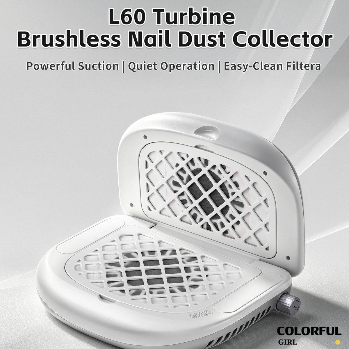 SNRQI L60 Nail Dust Collector เครื่องดูดฝุ่นทำเล็บ เทอร์โบไร้แปรง 4000RPM ดูดแรง เงียบ พับได้ กรองฝุ่น 2 ชั้น ปรับแรงดูดได้ สำหรับร้านทำเล็บมืออาชีพและใช้งานส่วนตัว