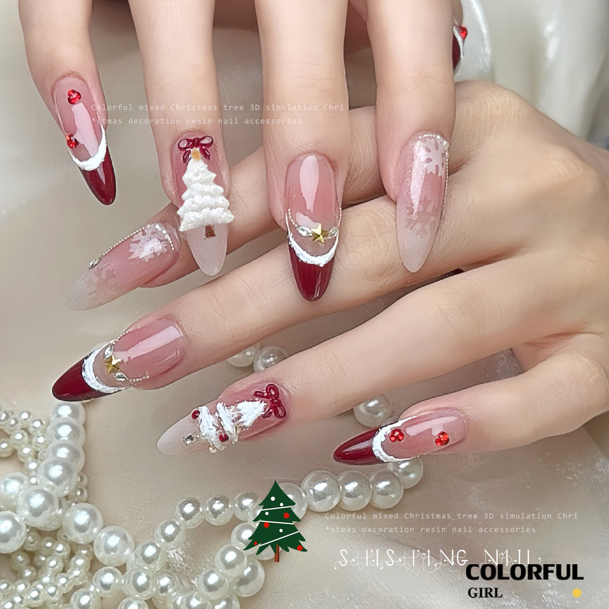 Christmas Nail Art Set DIY 🎄 ชุดตกแต่งเล็บคริสต์มาส | Premium 3D Nail Charms & Stickers | Snowflake Santa Christmas Tree Nail Accessories | Holiday DIY Nail Decoration Collection