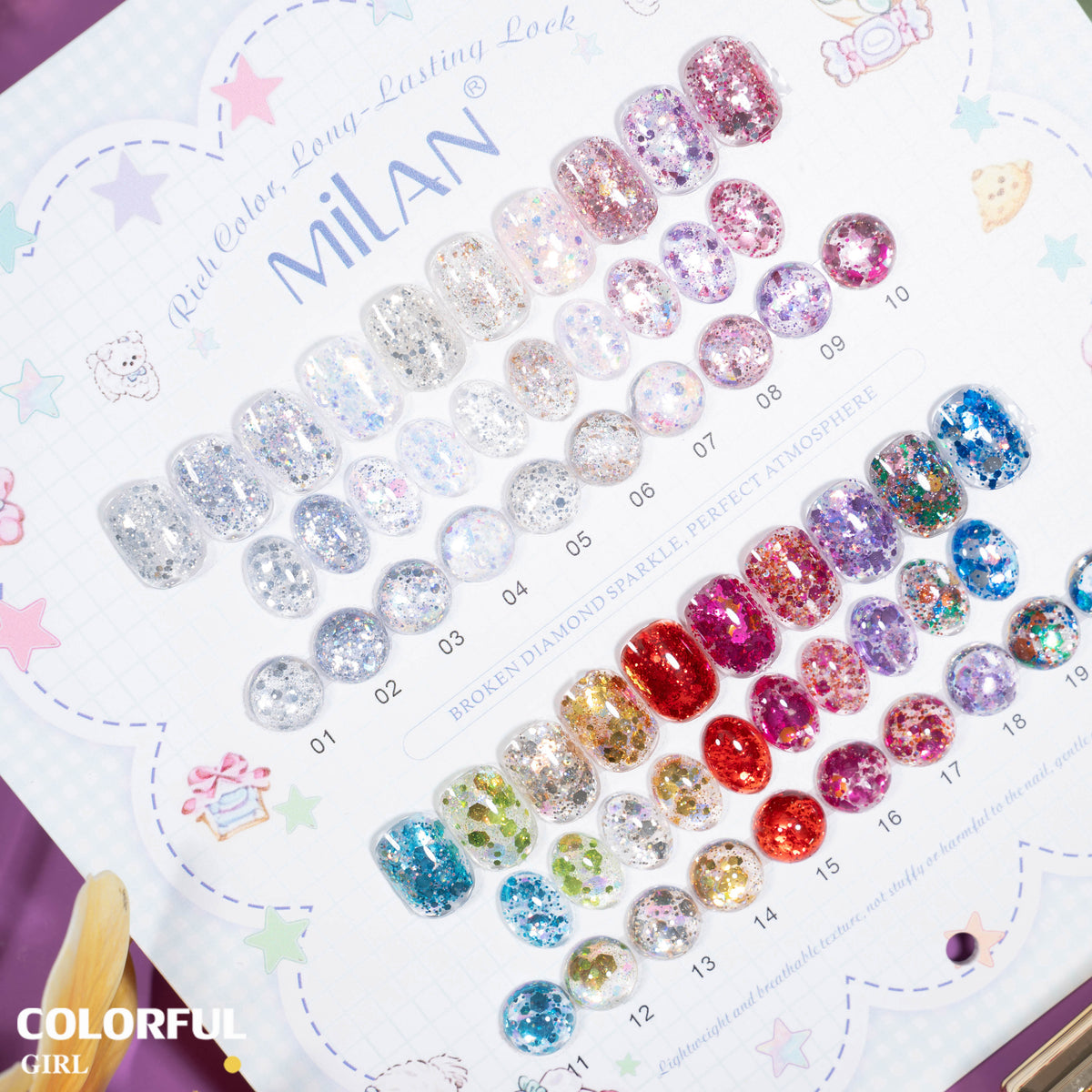 "เจลเล็บ MILAN 20 สี | สีเจลกลิตเตอร์วิบวับจัดเต็ม | วิ้งกระแทกตา เล่นแสงสุดปัง | ทาแล้วดูแพงทันที 💎(ทามาให้แล้ว พร้อมใช้งาน) สีเจลกลิตเตอร์เนื้อแน่น | "