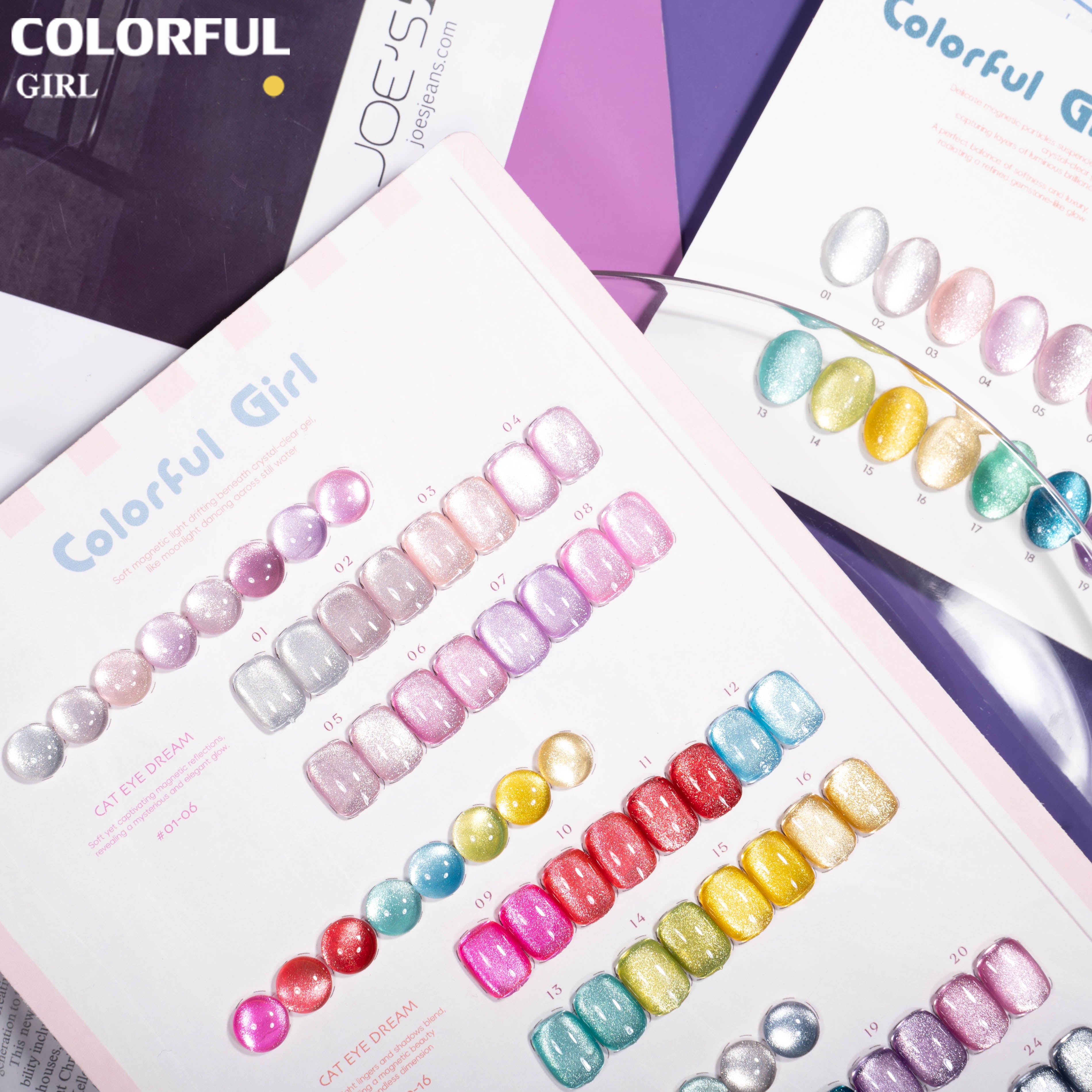 COLORFUL GIRL สีเจลแคทอาย 24 สี|เม็ดแม่เหล็กเข้มข้นพิเศษ|เอฟเฟกต์แสงวิบวับเหมือนแสงดาว|โทนสีมาคารองหวานละมุน 💖