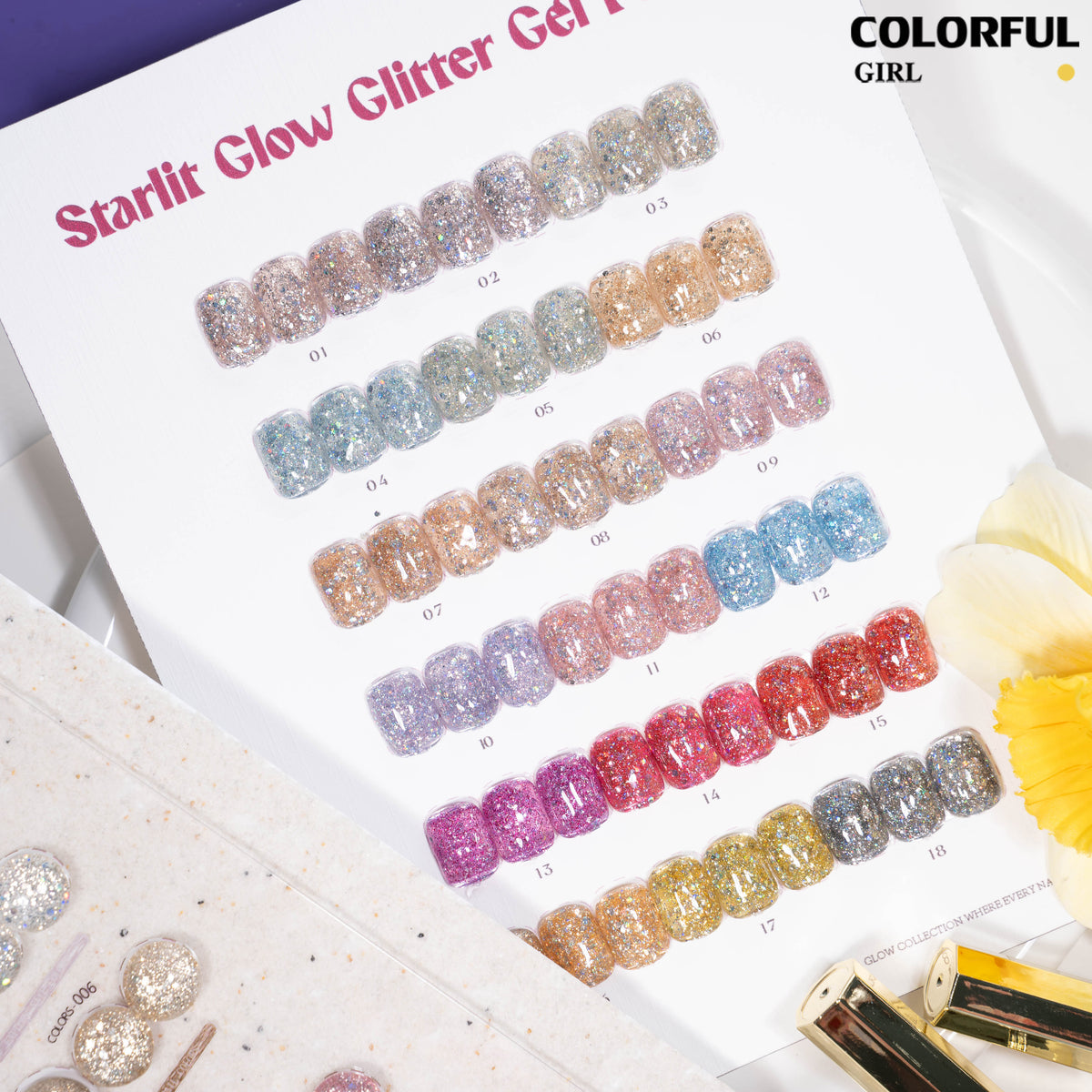 COLORFUL GIRL สีกากเพชร+เลเซอร์แฟลช 18 สี แถมฟรีชาร์ทสี