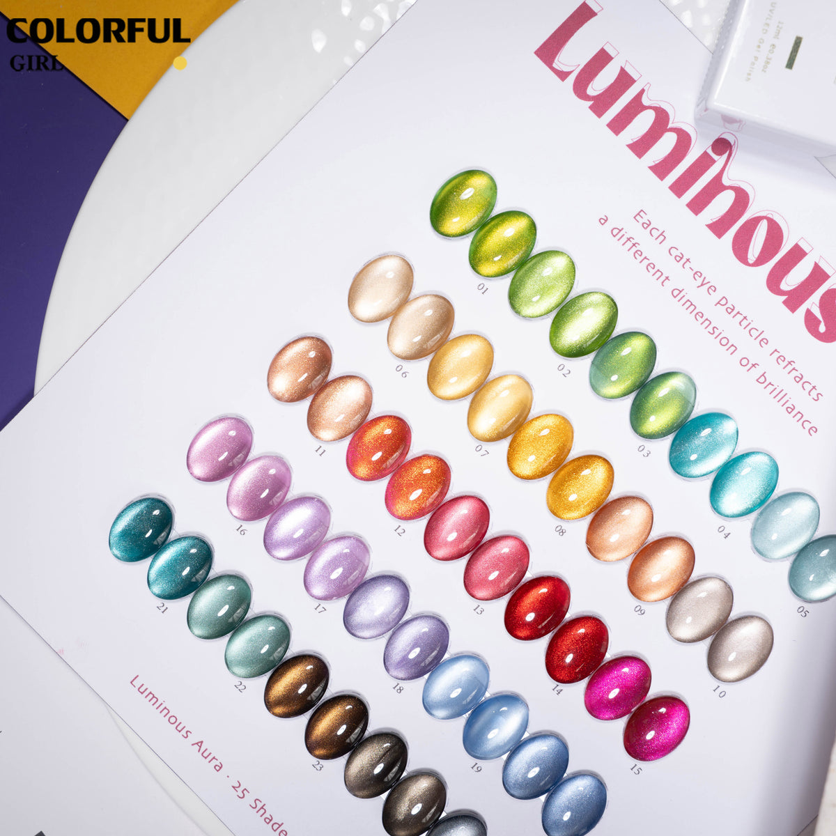 COLORFUL GIRL 25 สี สีเจลแคทอายเนื้อซาติน+สีเจลแคทอาย ฟรีชาร์ทสีสุดพรีเมียม