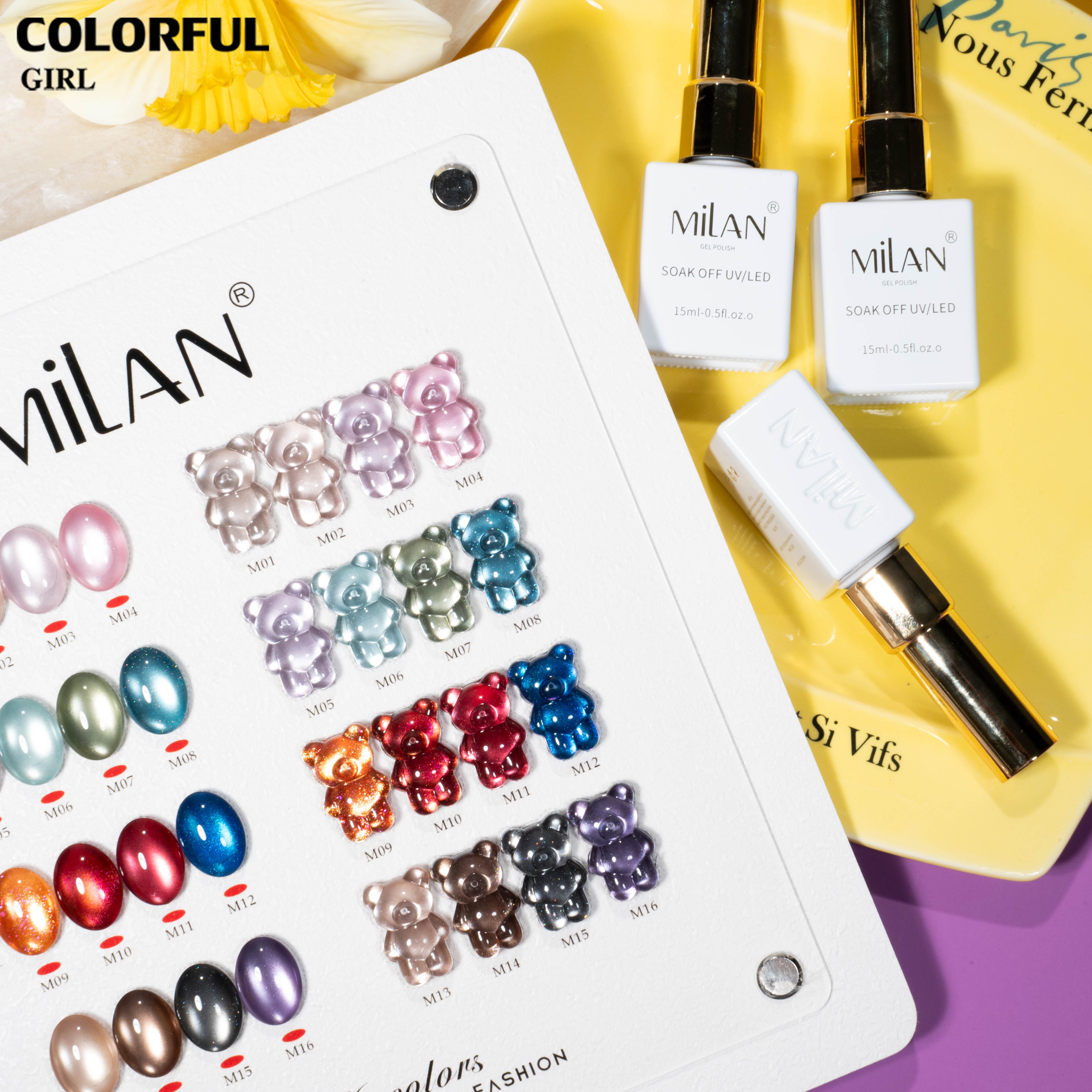 MILAN สีเจลแคทอายหมีน้อย 16 สี|ฟีลลูกแก้วมุกฉ่ำวาว|เล่นแสงวิบวับ|โทนสีน่ารักสไตล์สาวคิวท์ 💖 สีเจลแคทอายเนื้อซาติน