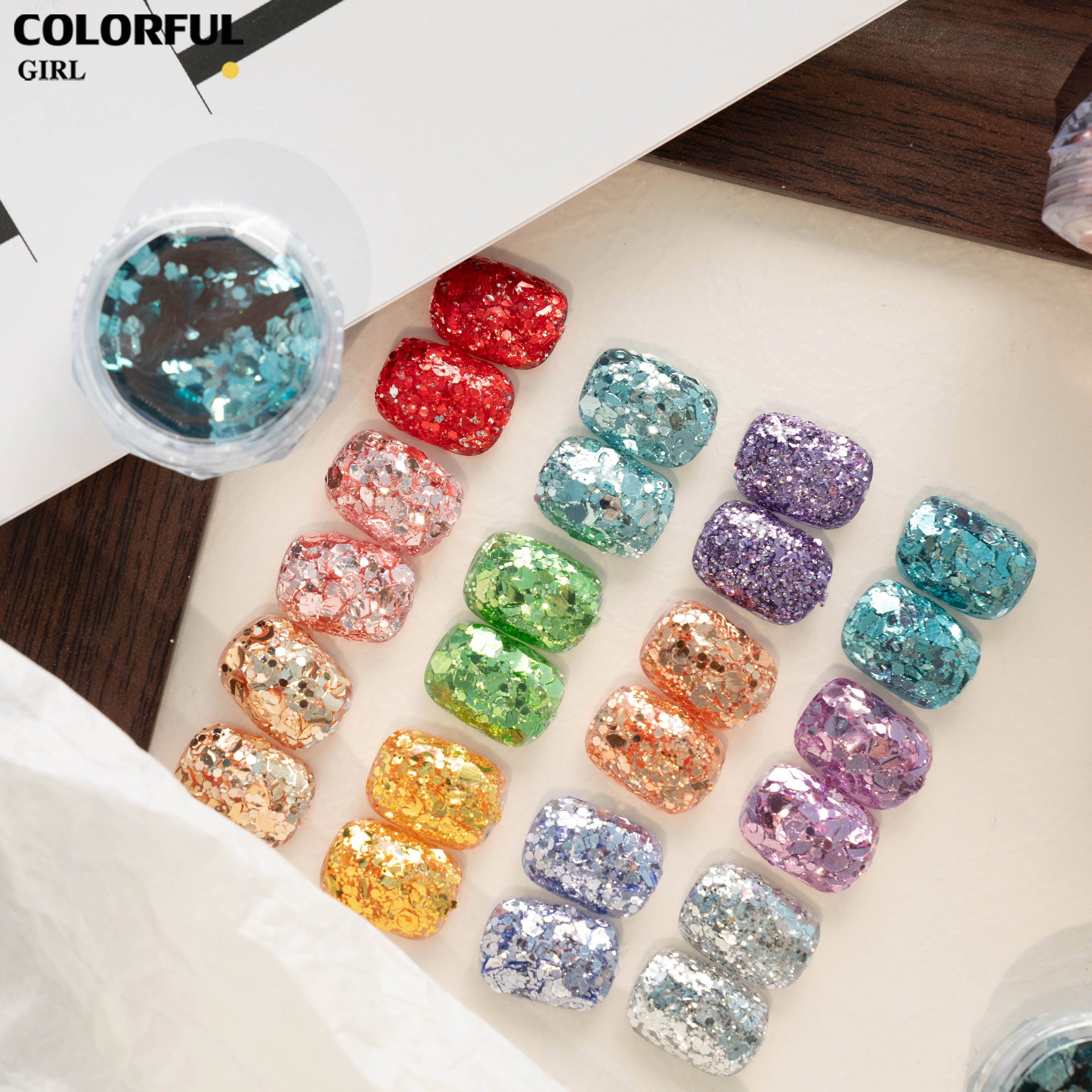 ชุดกลิตเตอร์ตกแต่งเล็บ 12 สี ✨|Strobe Glitter เลื่อมบางเฉียบ|กลิตเตอร์หกเหลี่ยมสีรุ้งไล่เฉด|ผงกลิตเตอร์แต่งเล็บ|อุปกรณ์ตกแต่งเล็บ DIY|เลื่อมขนาดใหญ่สไตล์เกาหลี|อุปกรณ์แต่งเล็บยอดนิยม