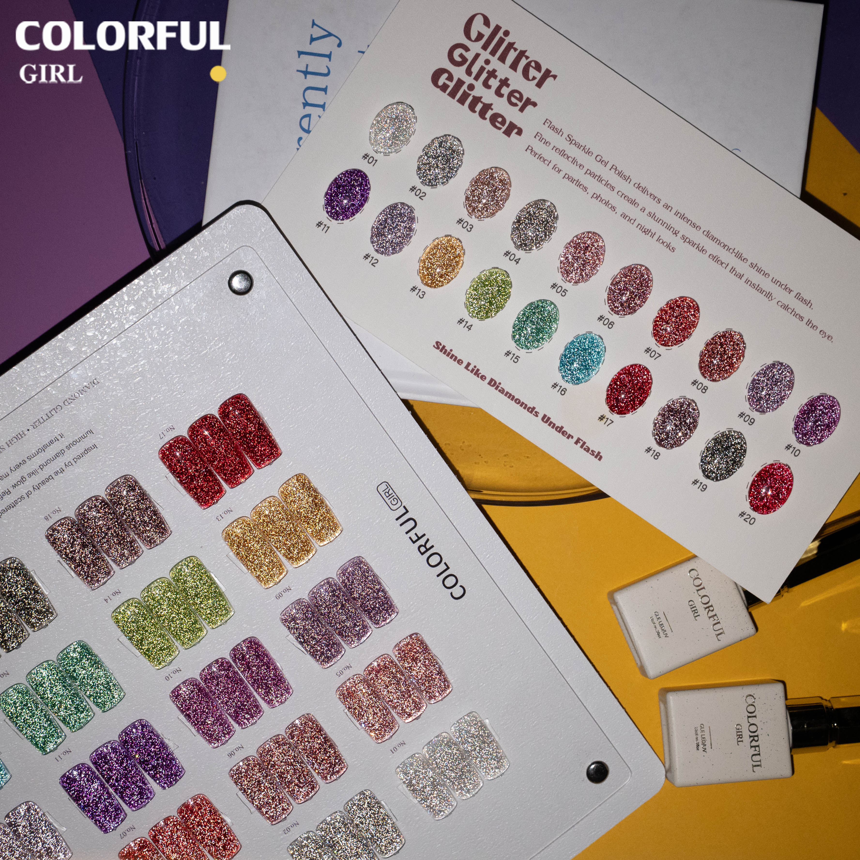 COLORFUL GIRL สีเจลแฟลช 20 สี ✨ เม็ดกลิตเตอร์แน่นพิเศษ|เอฟเฟกต์แสงวิบวับเล่นมิติ|ประกายระยิบระยับหรูหราเหมือนแสงดาว 💖