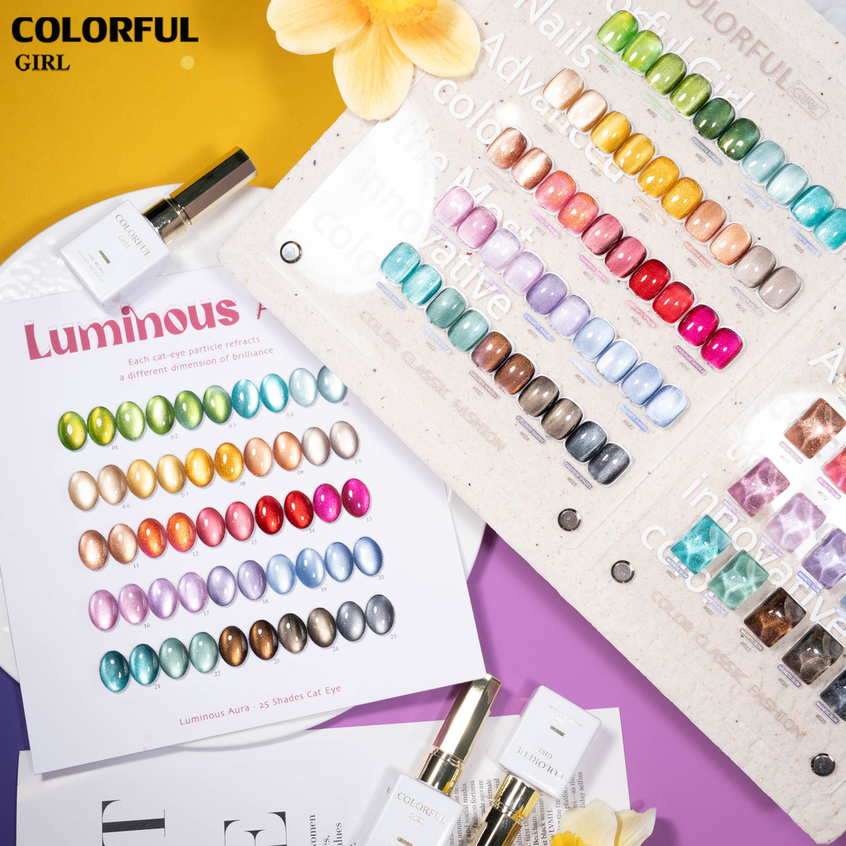 COLORFUL GIRL 25 สี สีเจลแคทอายเนื้อซาติน+สีเจลแคทอาย ฟรีชาร์ทสีสุดพรีเมียม