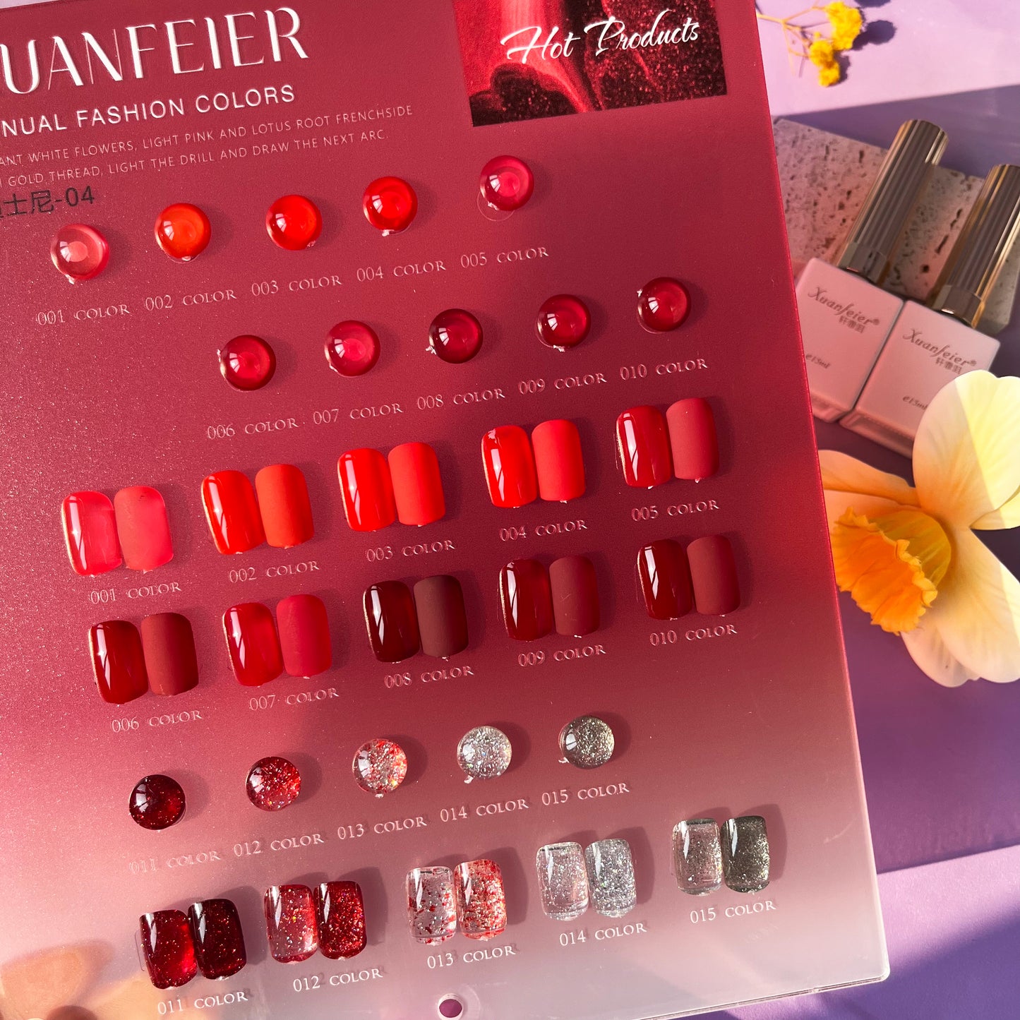 【พร้อมส่ง】Xuanfeier15สี สีเจลกลิซเตอร์+สีเจลสีพื้น 15 สี แถม ชาร์ทสี(XUANFEIER)
