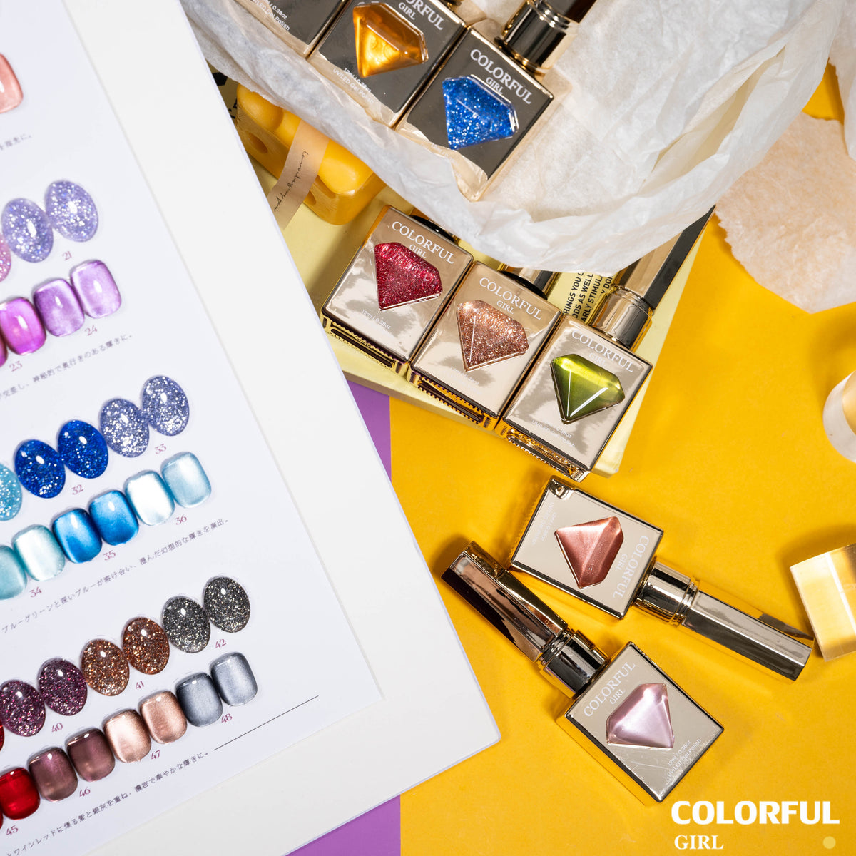 【พร้อมส่ง】Colorful Girl สีเจลแฟลชและสีเจลแคทอาย 48 สี สีเจลทาเล็บ เจลลูกแก้ว เจลแม่เหล็ก เจลกลิตเตอร์สะท้อนแสง กากเพชรวิบวับ ประกายแน่น เล่นแสงสวย อบด้วยไฟ UV/LED เลือกสีได้ พร้อมใช้งาน ✨