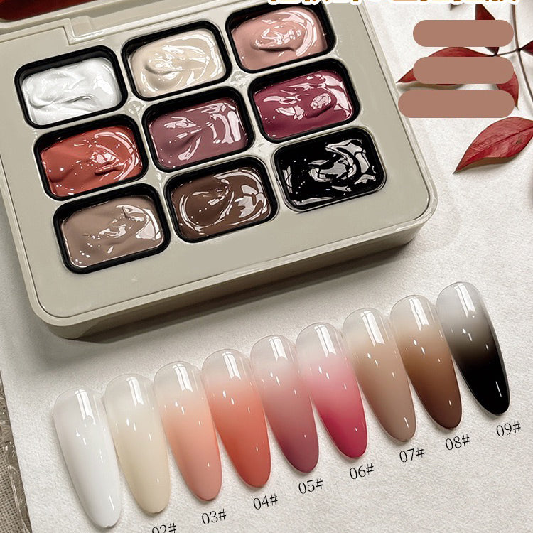 ✨พร้อมส่ง✨ เล็บเจล 1 ชิ้น ใหม่Solid Pat Gel 9-square series  ยาทาเล็บ Pat กาว Delicate หนาสูง Saturation Blooming Gradient No-Wash ยาทาเล็บ 9 Grid Series