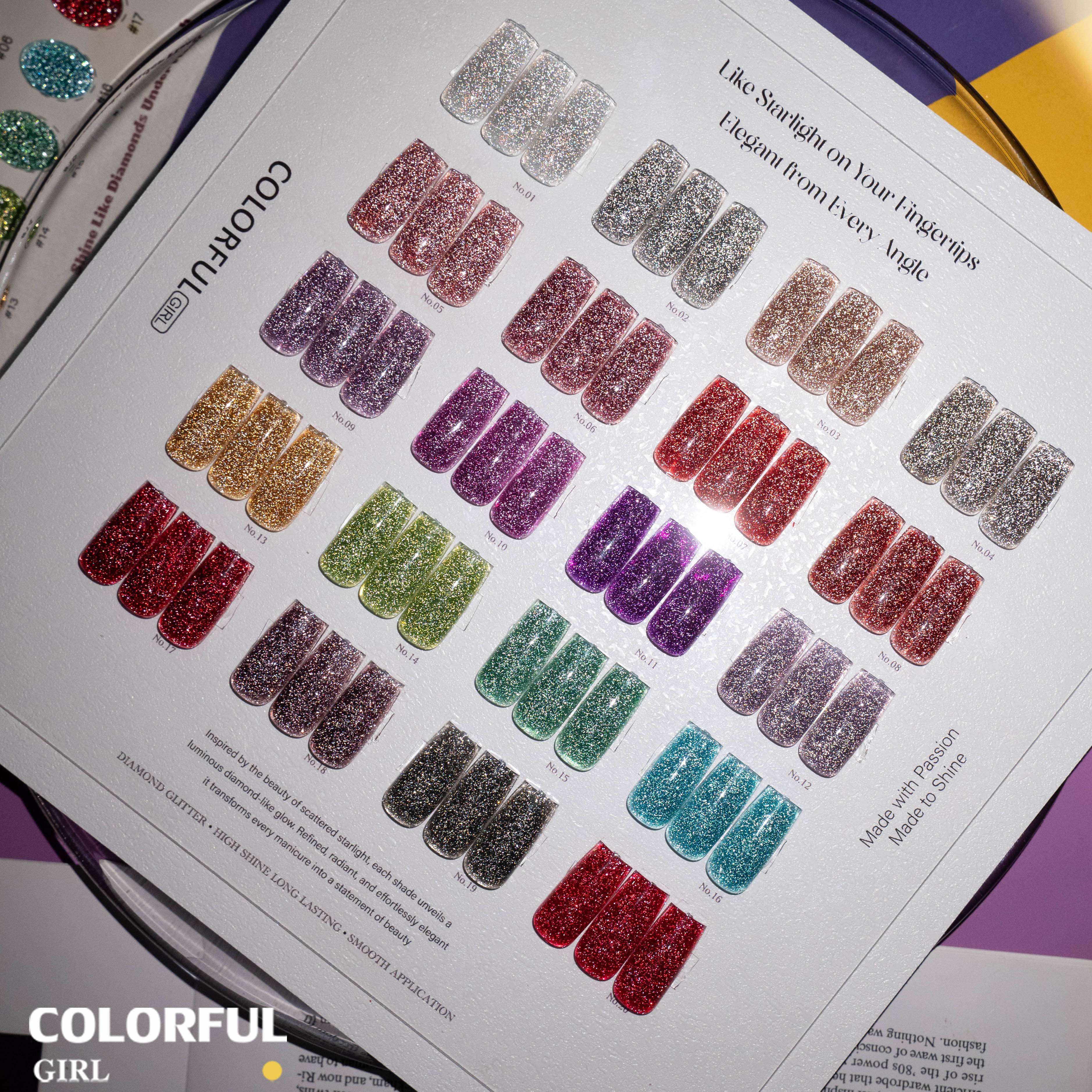 COLORFUL GIRL สีเจลแฟลช 20 สี ✨ เม็ดกลิตเตอร์แน่นพิเศษ|เอฟเฟกต์แสงวิบวับเล่นมิติ|ประกายระยิบระยับหรูหราเหมือนแสงดาว 💖