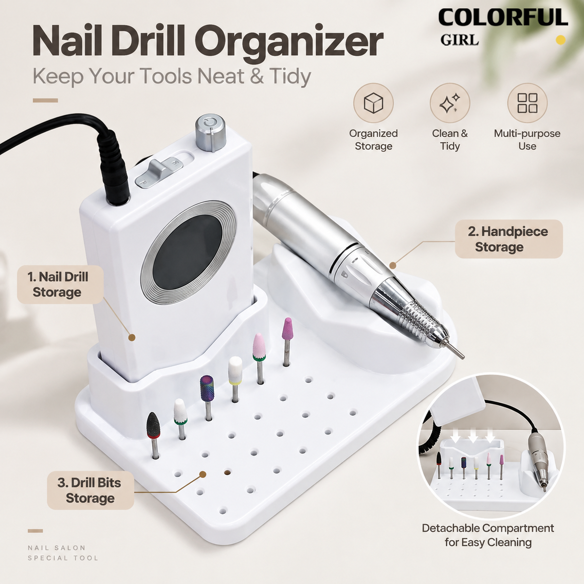 ชั้นวางเครื่องเจียรเล็บไม้แท้|Nail Drill Organizer ที่เก็บเครื่องเจียรเล็บ ตัวเครื่อง+ด้ามจับ+หัวเจียร 24 ช่อง|กล่องจัดระเบียบอุปกรณ์ทำเล็บแบบหลายช่อง|อุปกรณ์แต่งเล็บสำหรับร้านทำเล็บและช่างมืออาชีพ