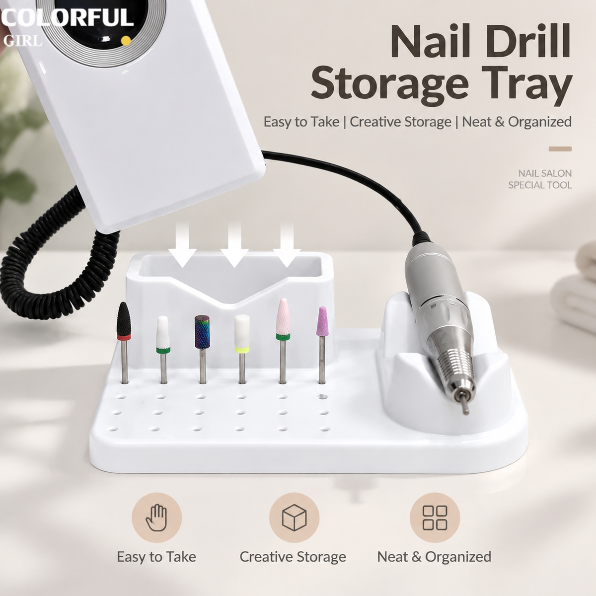 ชั้นวางเครื่องเจียรเล็บไม้แท้|Nail Drill Organizer ที่เก็บเครื่องเจียรเล็บ ตัวเครื่อง+ด้ามจับ+หัวเจียร 24 ช่อง|กล่องจัดระเบียบอุปกรณ์ทำเล็บแบบหลายช่อง|อุปกรณ์แต่งเล็บสำหรับร้านทำเล็บและช่างมืออาชีพ