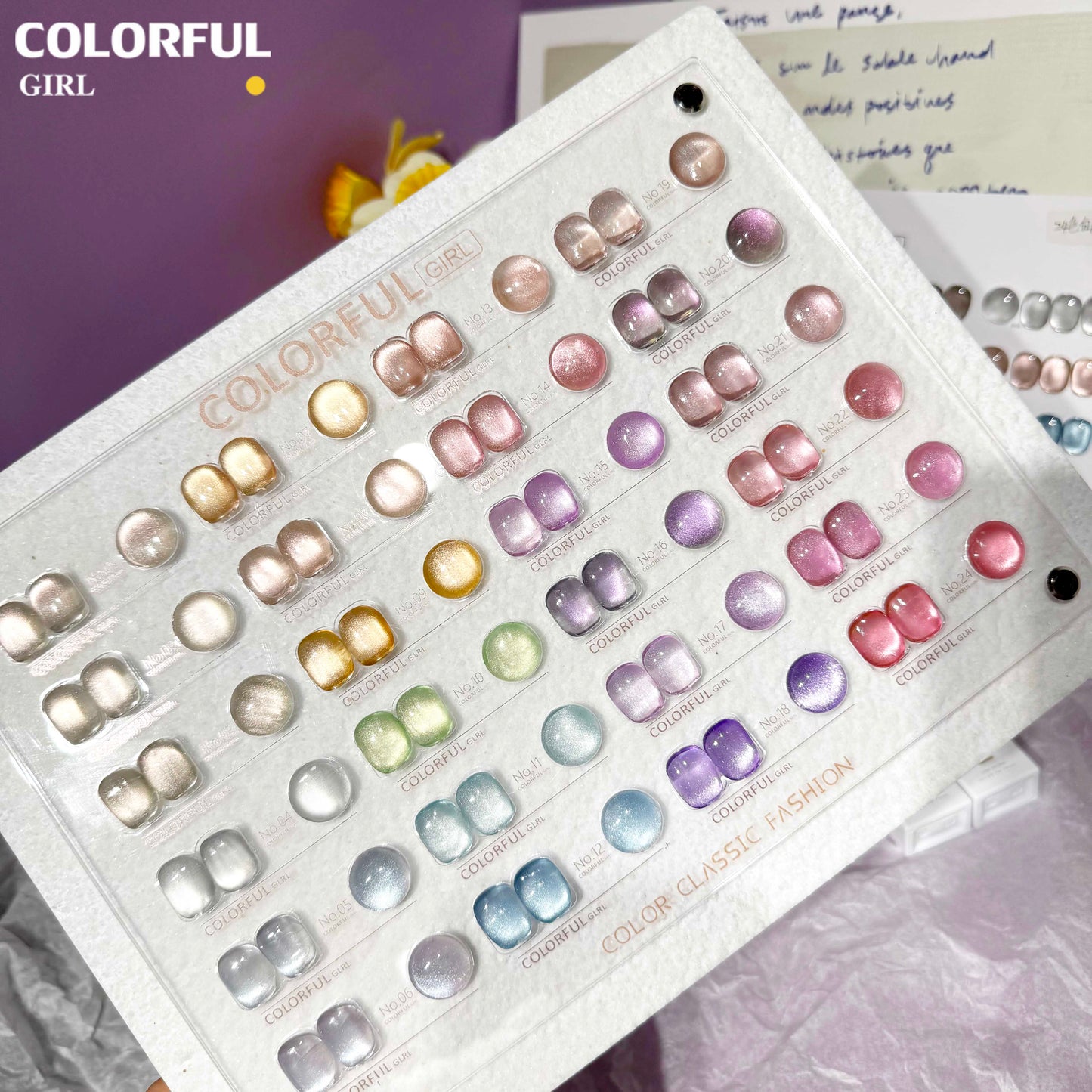 【พร้อมส่ง】Colorful Girl เซต 24 สีเจลแคทอาย ซาตินมุก✨ สีลูกแก้วสุดหรู แถมชาร์ทสี (ทาให้แล้ว) เม็ดสีแน่น สีสวย เงางามติดทนนาน💅