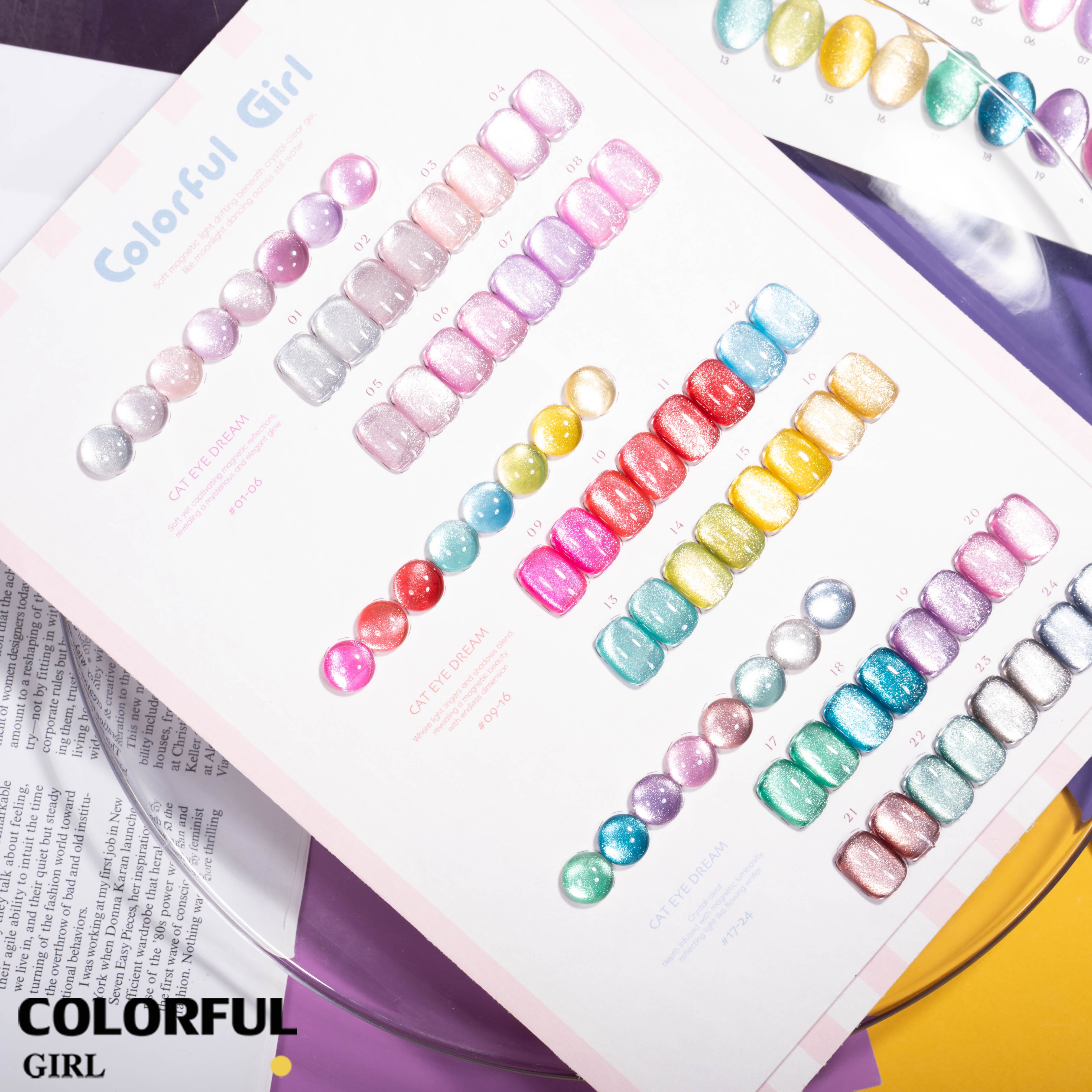 COLORFUL GIRL สีเจลแคทอาย 24 สี|เม็ดแม่เหล็กเข้มข้นพิเศษ|เอฟเฟกต์แสงวิบวับเหมือนแสงดาว|โทนสีมาคารองหวานละมุน 💖