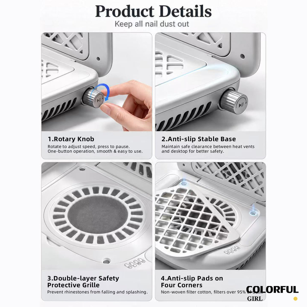 SNRQI L60 Nail Dust Collector เครื่องดูดฝุ่นทำเล็บ เทอร์โบไร้แปรง 4000RPM ดูดแรง เงียบ พับได้ กรองฝุ่น 2 ชั้น ปรับแรงดูดได้ สำหรับร้านทำเล็บมืออาชีพและใช้งานส่วนตัว