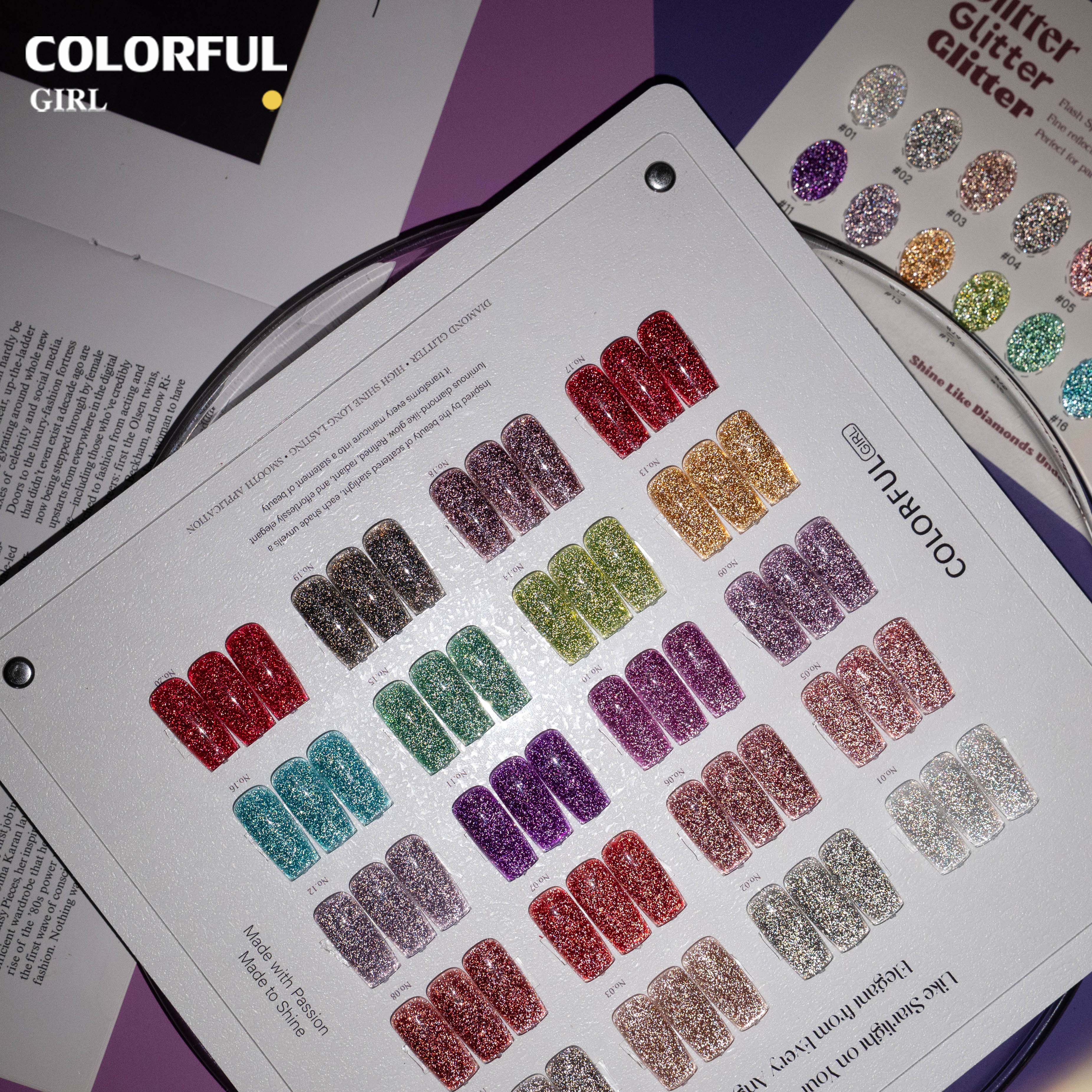 COLORFUL GIRL สีเจลแฟลช 20 สี ✨ เม็ดกลิตเตอร์แน่นพิเศษ|เอฟเฟกต์แสงวิบวับเล่นมิติ|ประกายระยิบระยับหรูหราเหมือนแสงดาว 💖