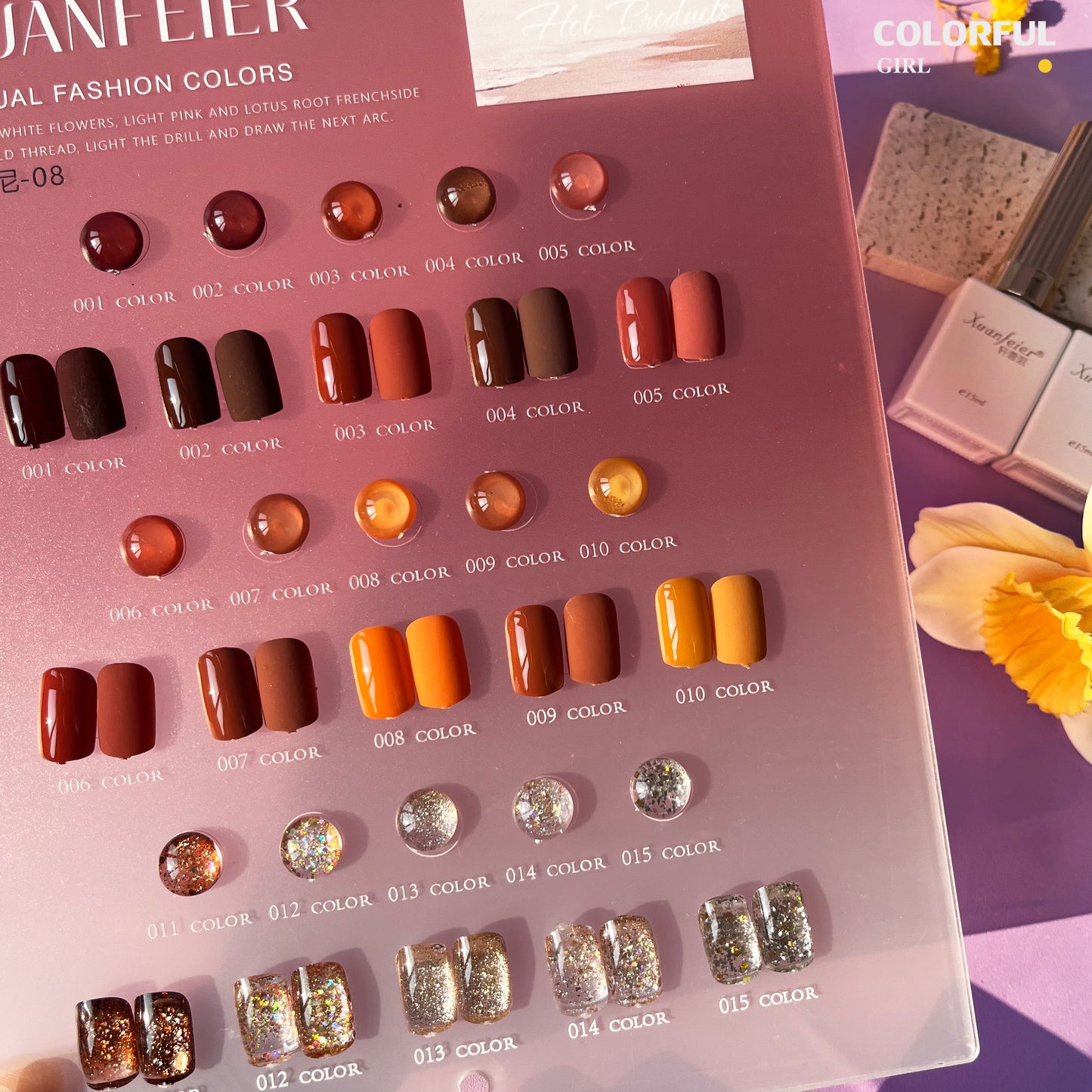 【พร้อมส่ง】Xuanfeier15สี สีเจลกลิซเตอร์+สีเจลสีพื้น 15 สี แถม ชาร์ทสี(XUANFEIER)