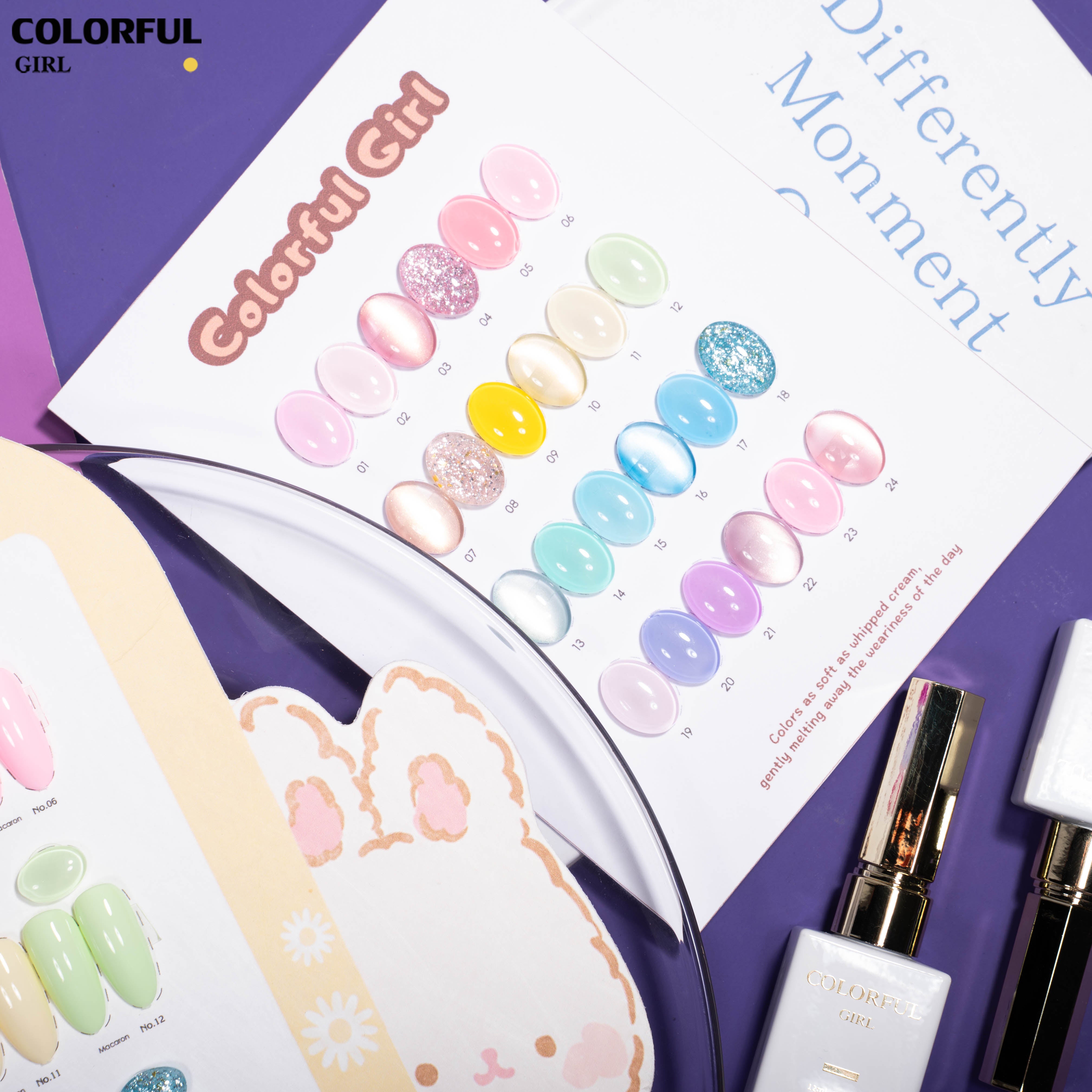 COLORFUL GIRL 24 สี โทนมาคารอง ✨|เจลสีพื้น + เจลกลิตเตอร์ + เจลแคทอาย|ฟีลนุ่มละมุนเหมือนครีม|โทนสีหวานสไตล์สาวน่ารัก|พลังความสดใสแบบสาวคิวท์ 💅