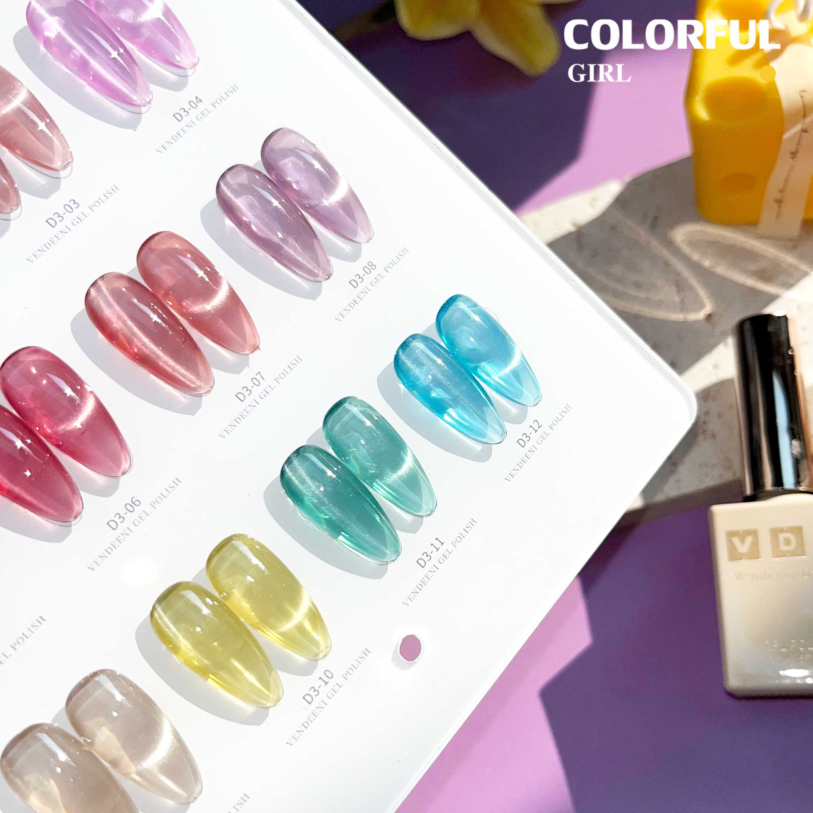 VENDEENI D-3 12 สี สีลูกแก้วแคทอาย พร้อมชาร์ทสี
