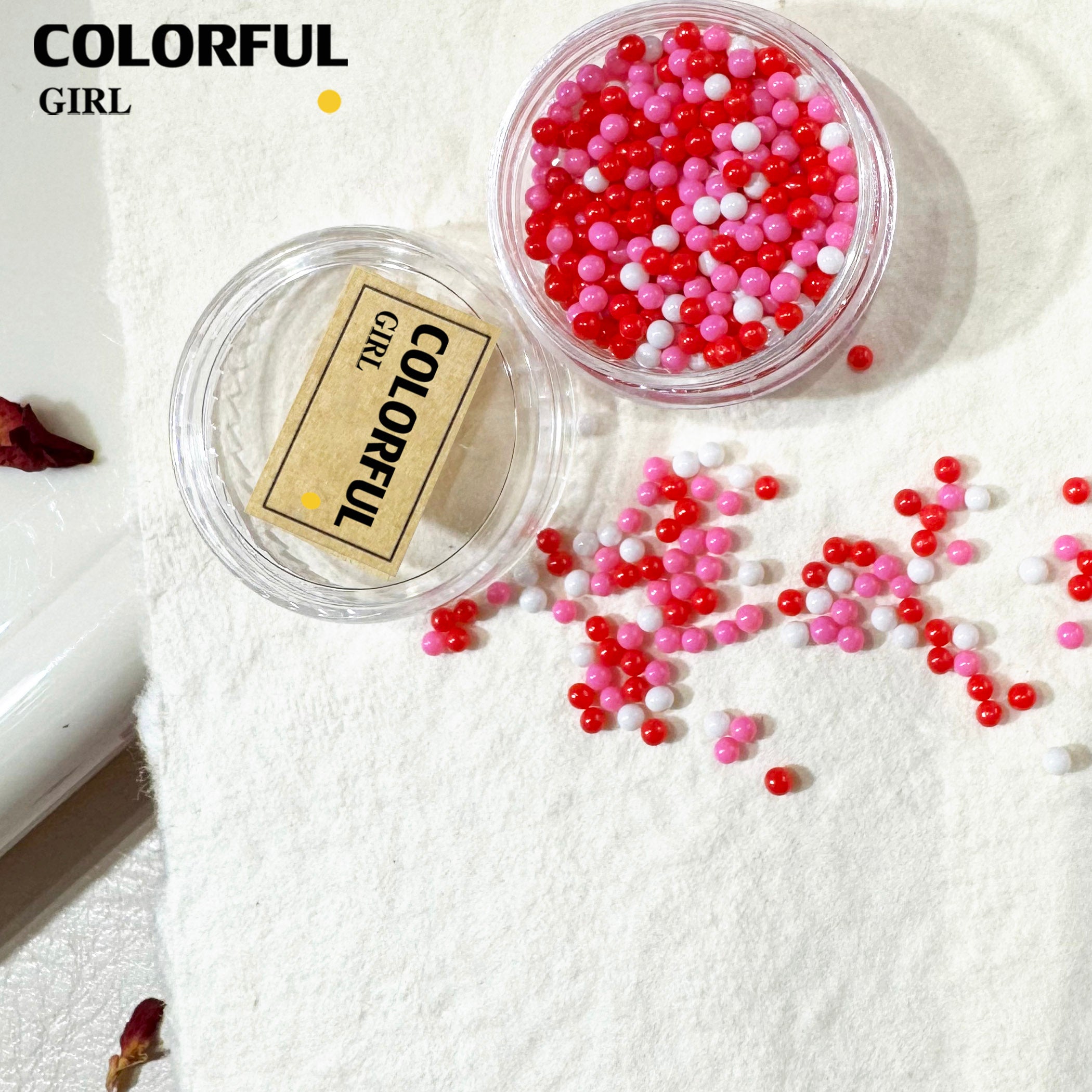 FUN BEADS สไตล์เกาหลี อะไหล่แต่งเล็บ หลากสี แบบกระปุก