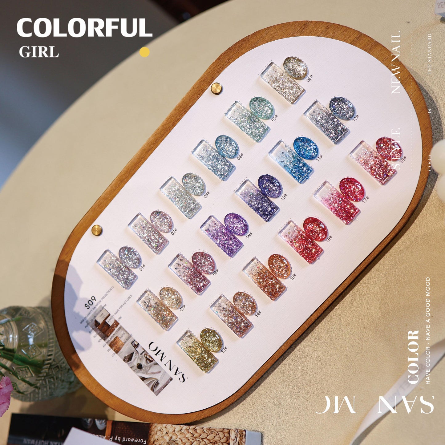【พร้อมส่ง】สีเจลกากเพชรวิ้งแน่น 18 สี (SANMO)สีสวย แถมชาทสีฟร แถม ชาร์ทสี กลิตเตอร์สีรุ้งวิบวับ