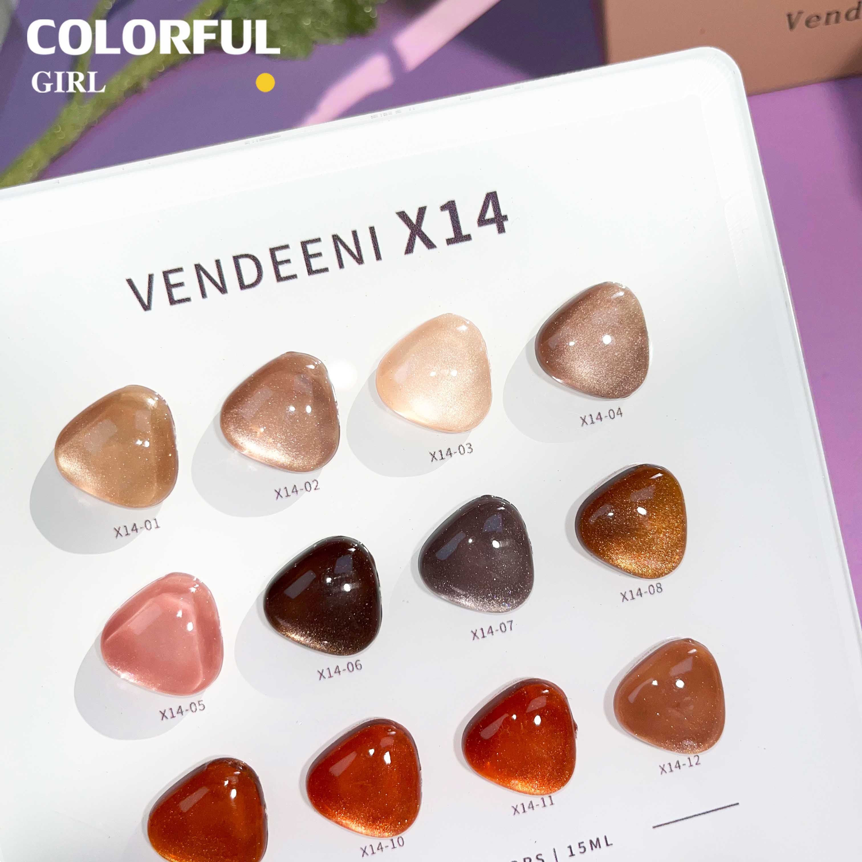 VENDEENI X-14 12 สี สีเจลทาเล็บแคทอาย พร้อมชาร์ทสีฟรี