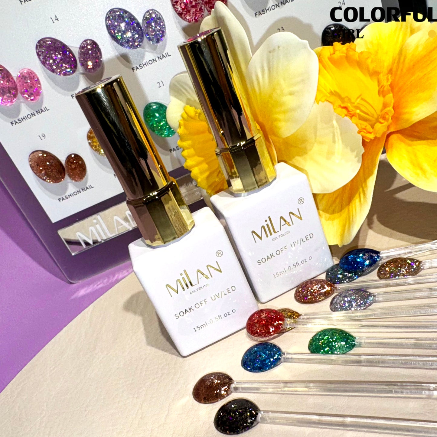 【พร้อมส่ง】สีสีเจล MILANสีกากเพชร สีเจลกลิซเตอร์ 24 สี แถม ชาร์ทสี(milan) สีเจลกลิซเตอร์