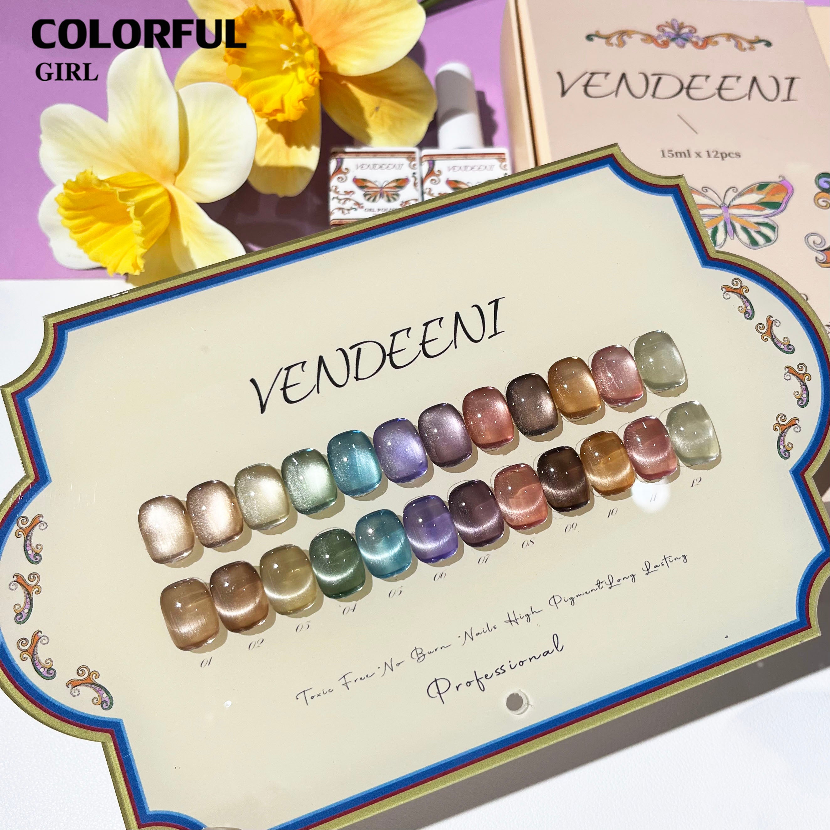 VENDEENI แคทอายเนื้อซาติน 12สี สี แถมฟรีชาร์ทสี ✨