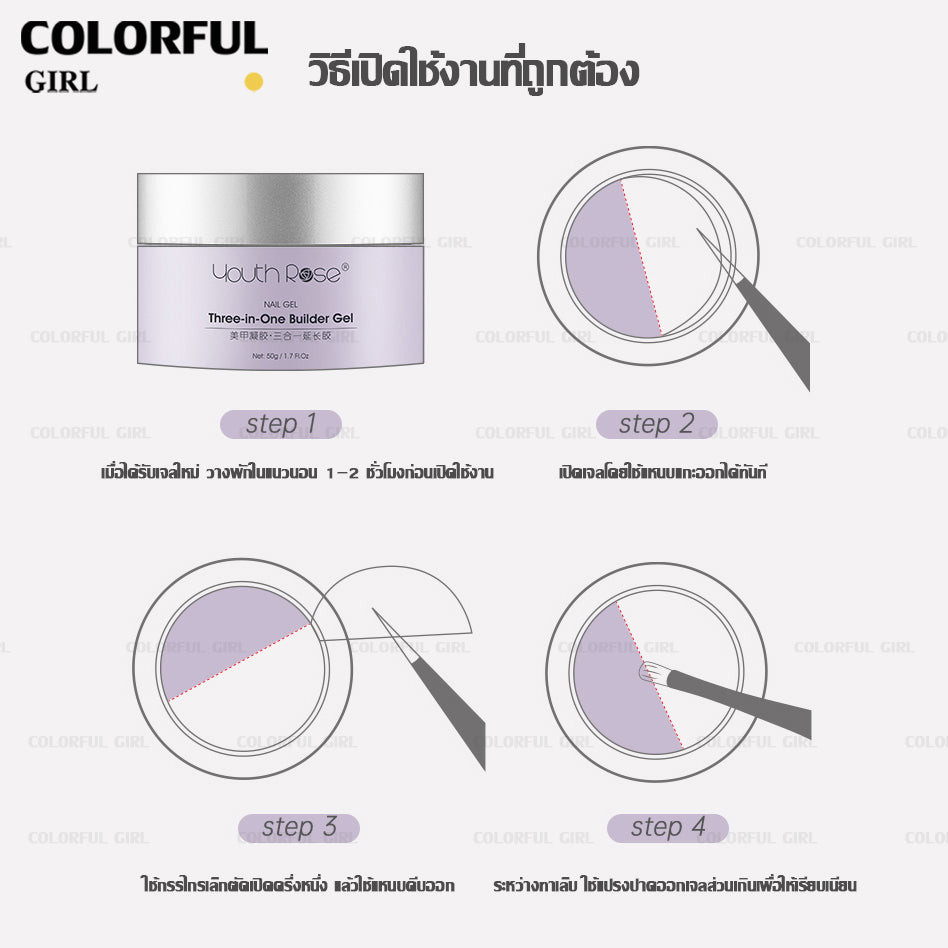 Youth Rose เจลต่อเล็บ 30g/50g ✦ ไม่ร้อนหน้าเล็บ ✦ เจลใสปั้นนูน ✦ แบบกระปุก 3-in-1 · ต่อเล็บรวดเร็ว · ขึ้นรูปง่าย · มือใหม่ก็ทำได้
