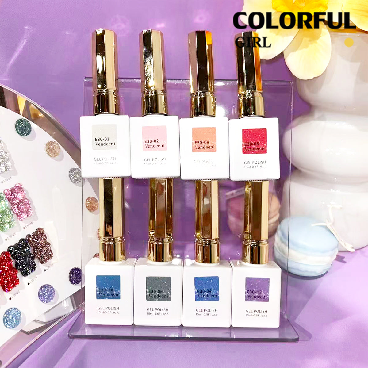 【พร้อมส่ง】✨สีเจลแฟลช VENDEENI VDN-E30 สีเจลเพชร 24 สี✨ เงางามระยิบระยับเหมือนเพชร 💎 เม็ดสีแน่น ชัดเจน ติดทนนาน (ทามาให้แล้ว พร้อมใช้งานทันทีค่ะ 💅)