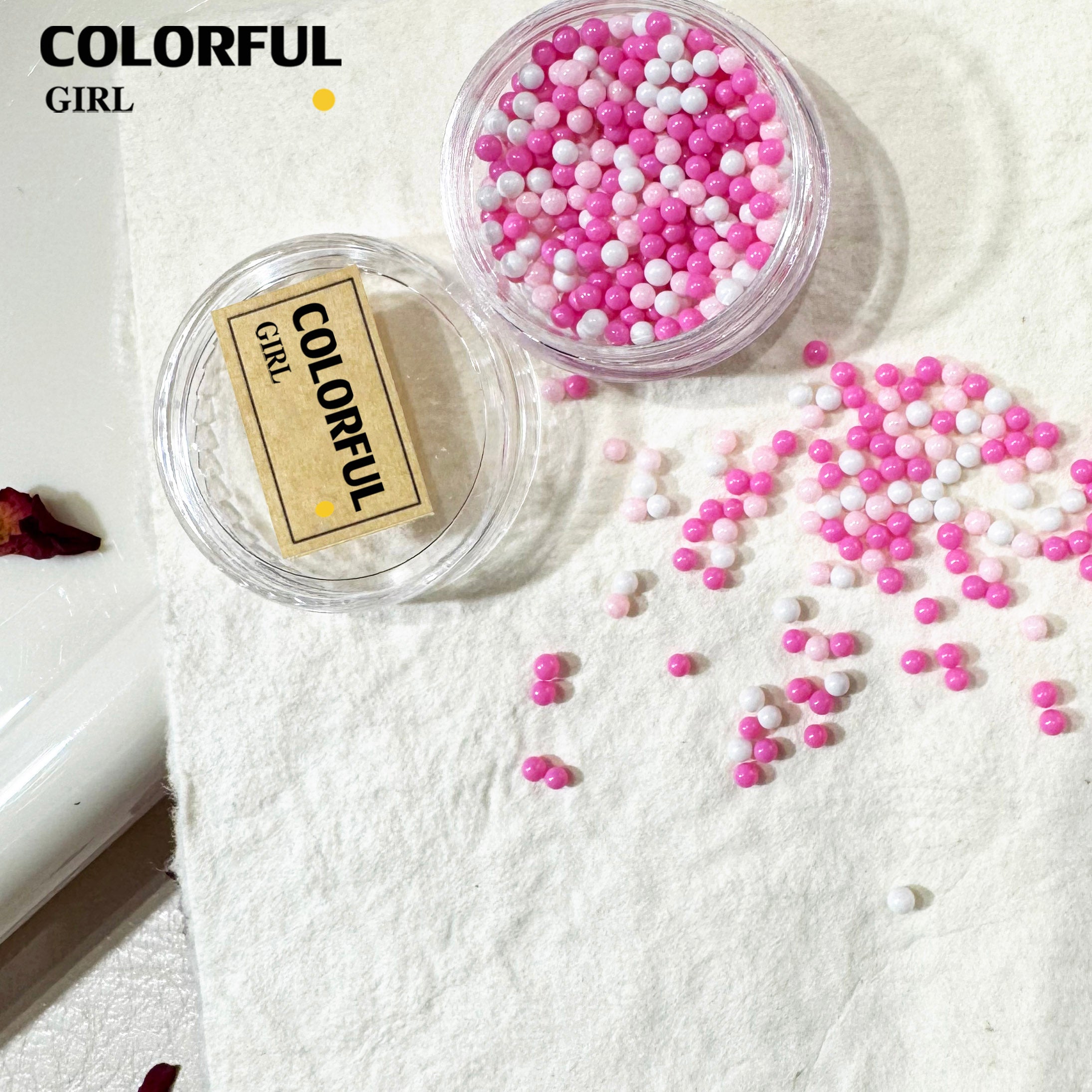FUN BEADS สไตล์เกาหลี อะไหล่แต่งเล็บ หลากสี แบบกระปุก