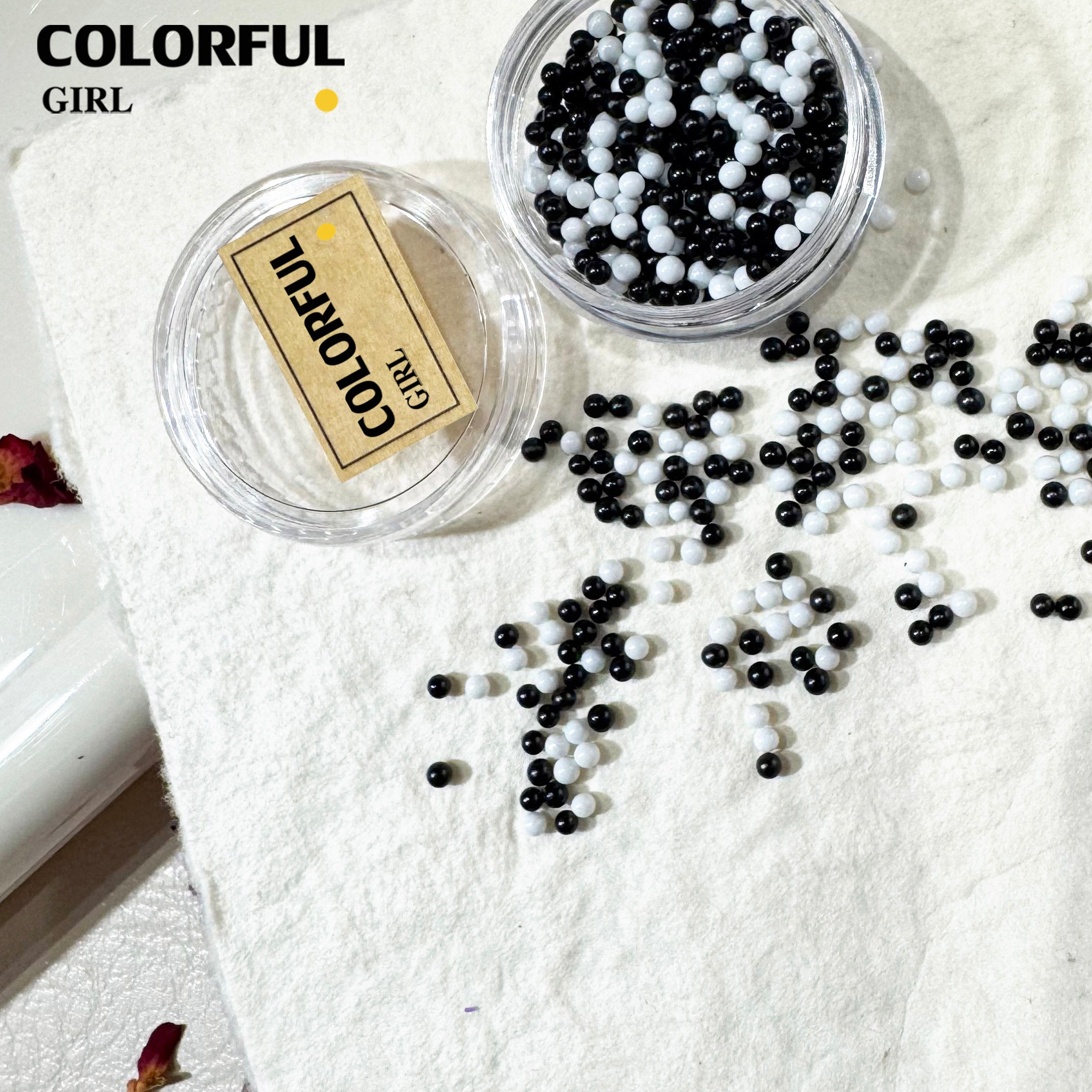 FUN BEADS สไตล์เกาหลี อะไหล่แต่งเล็บ หลากสี แบบกระปุก