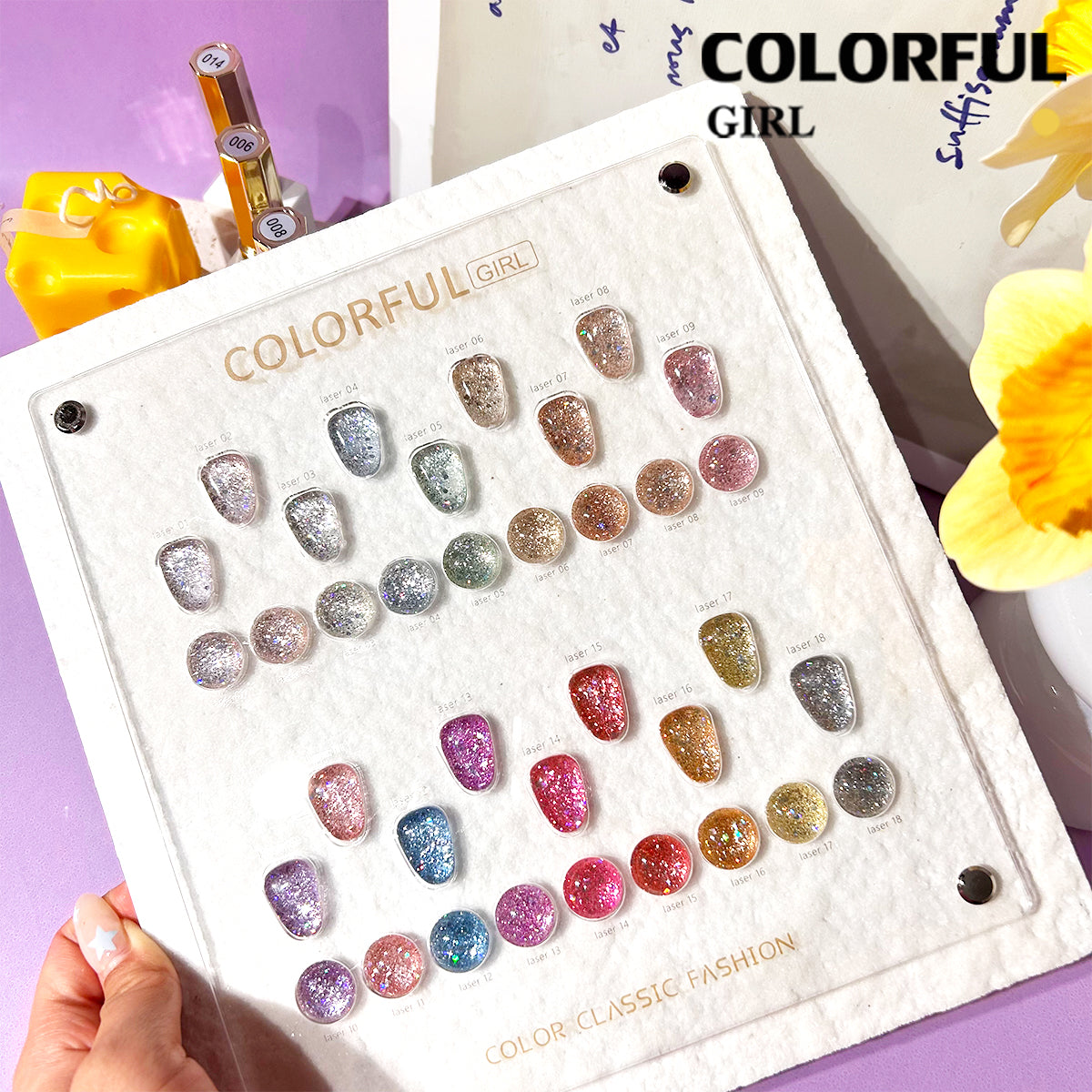 【พร้อมส่ง】สีสีเจล COLORFUL GIRL สีกากเพชร+เลเซอร์แฟลช 18 สี แถม ชาร์ทสี(COLORFUL GIRL) สีเจลแฟลช แผนภูมิอะคริลิกสำเร็จรูปฟรี