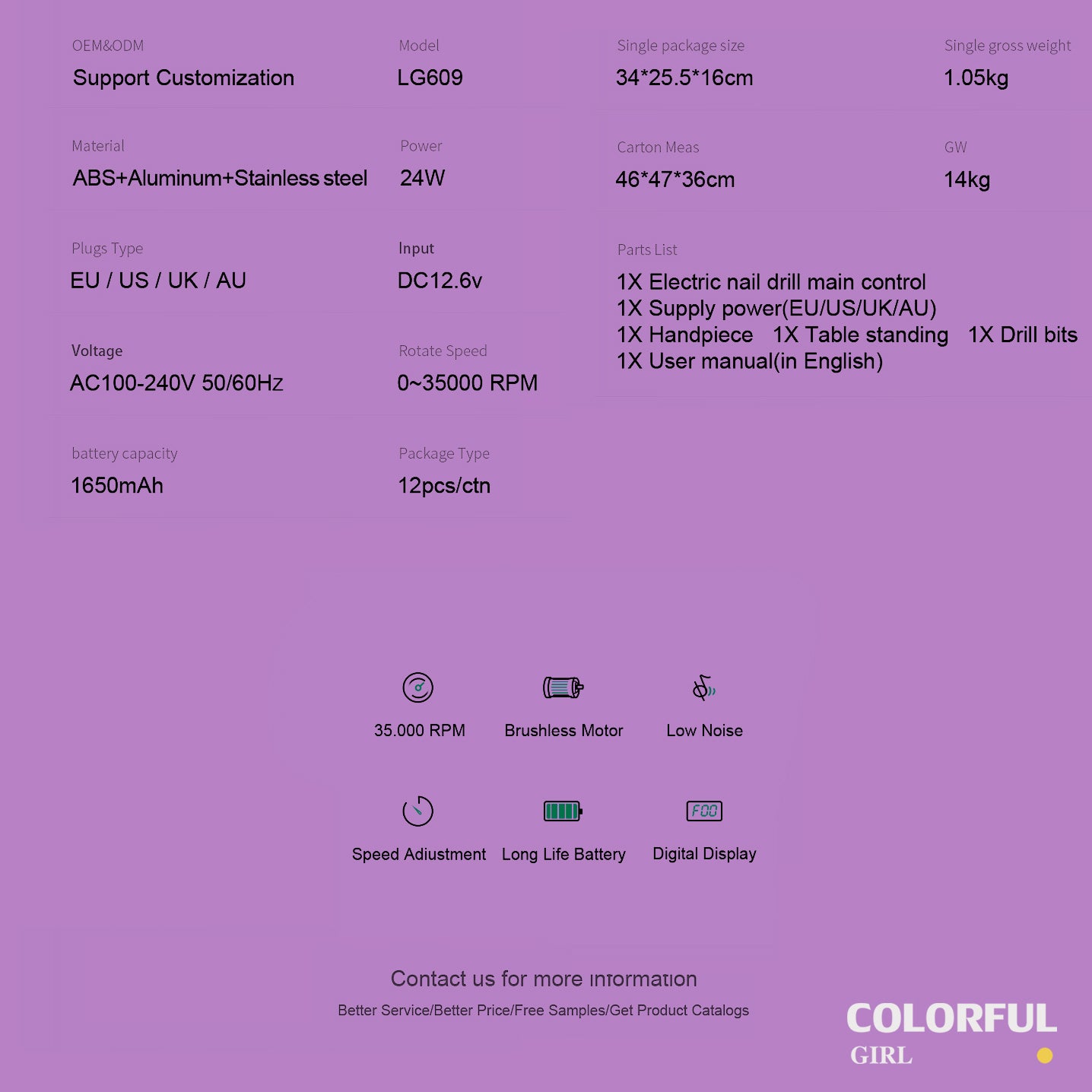 LUGX รุ่น LG609 ครื่องเจียรเล็บ 35000RPM ( แถมหัวเจียร )