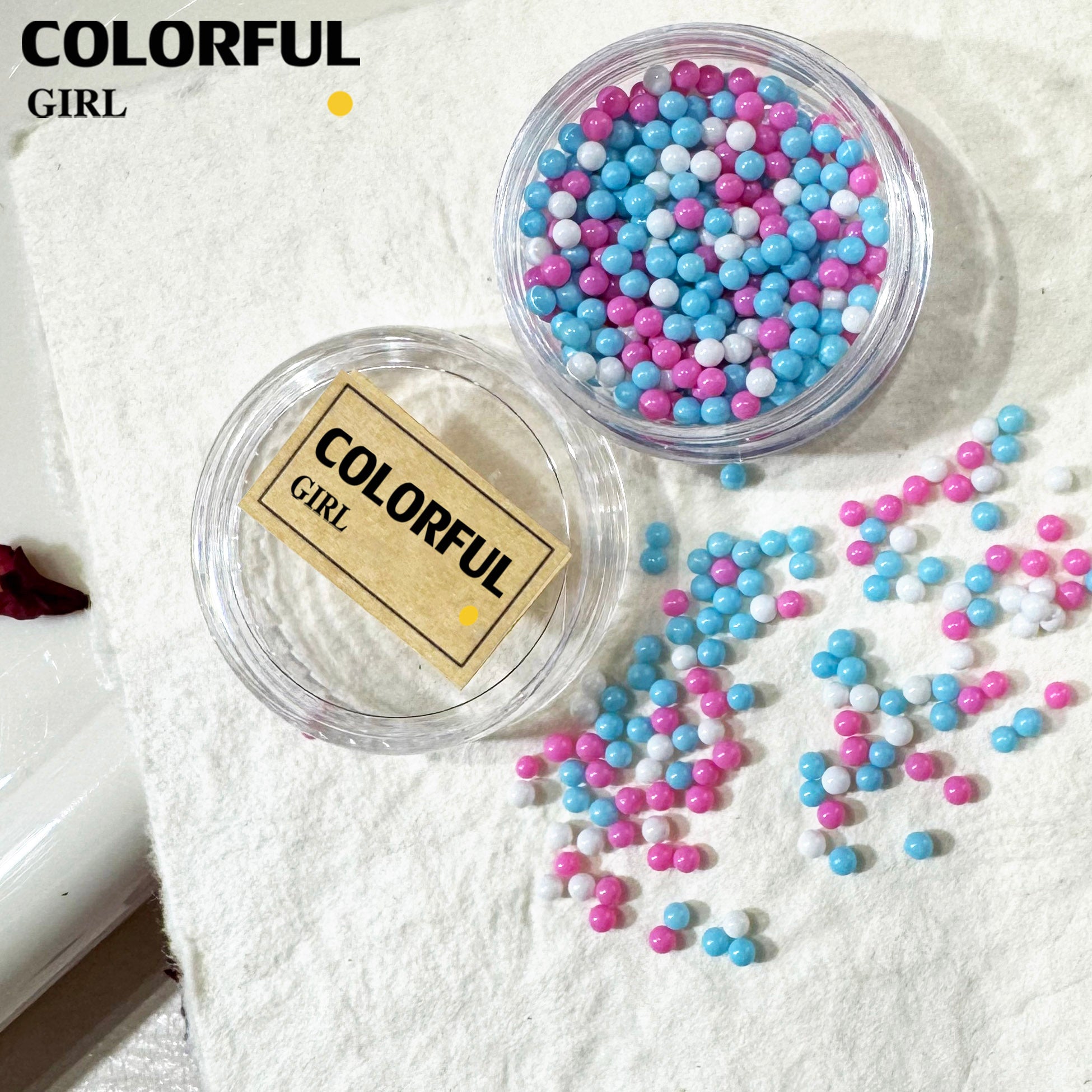 FUN BEADS สไตล์เกาหลี อะไหล่แต่งเล็บ หลากสี แบบกระปุก