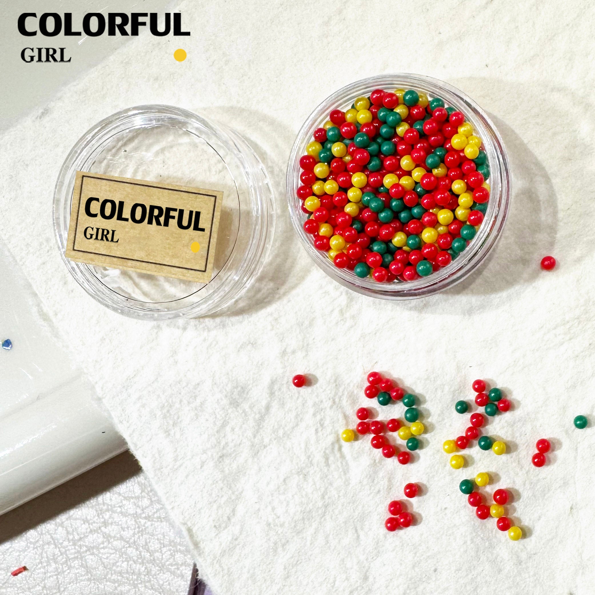 FUN BEADS สไตล์เกาหลี อะไหล่แต่งเล็บ หลากสี แบบกระปุก