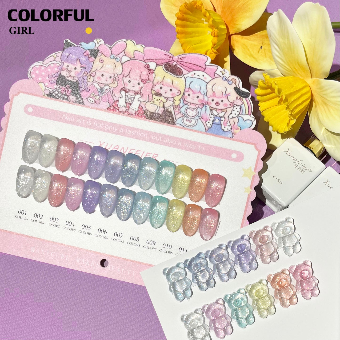 【พร้อมส่ง】XUANFEIER สีเจลแฟลช 12สี สีทาเล็บเจล 12สี สีเจลกลิซเตอร์ 12สี(XUANFEIER) สีเจล12สี สีเจลแฟลช แถม ชาร์ทสี (แถม ชาร์ทสี ทามาให้แล้ว)