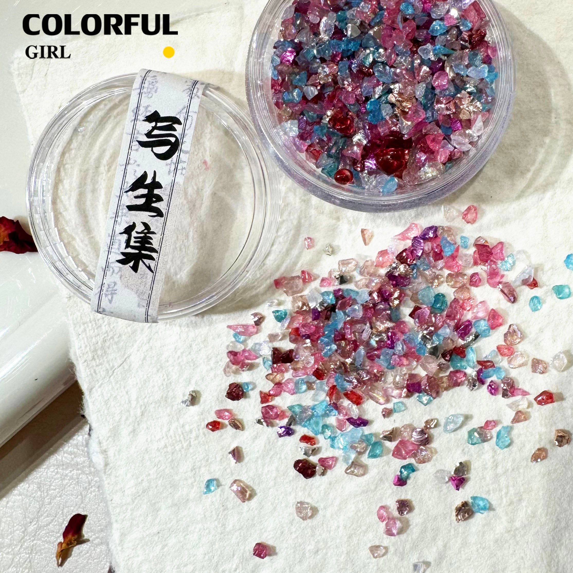 FUN BEADS สไตล์เกาหลี อะไหล่แต่งเล็บ หลากสี แบบกระปุก